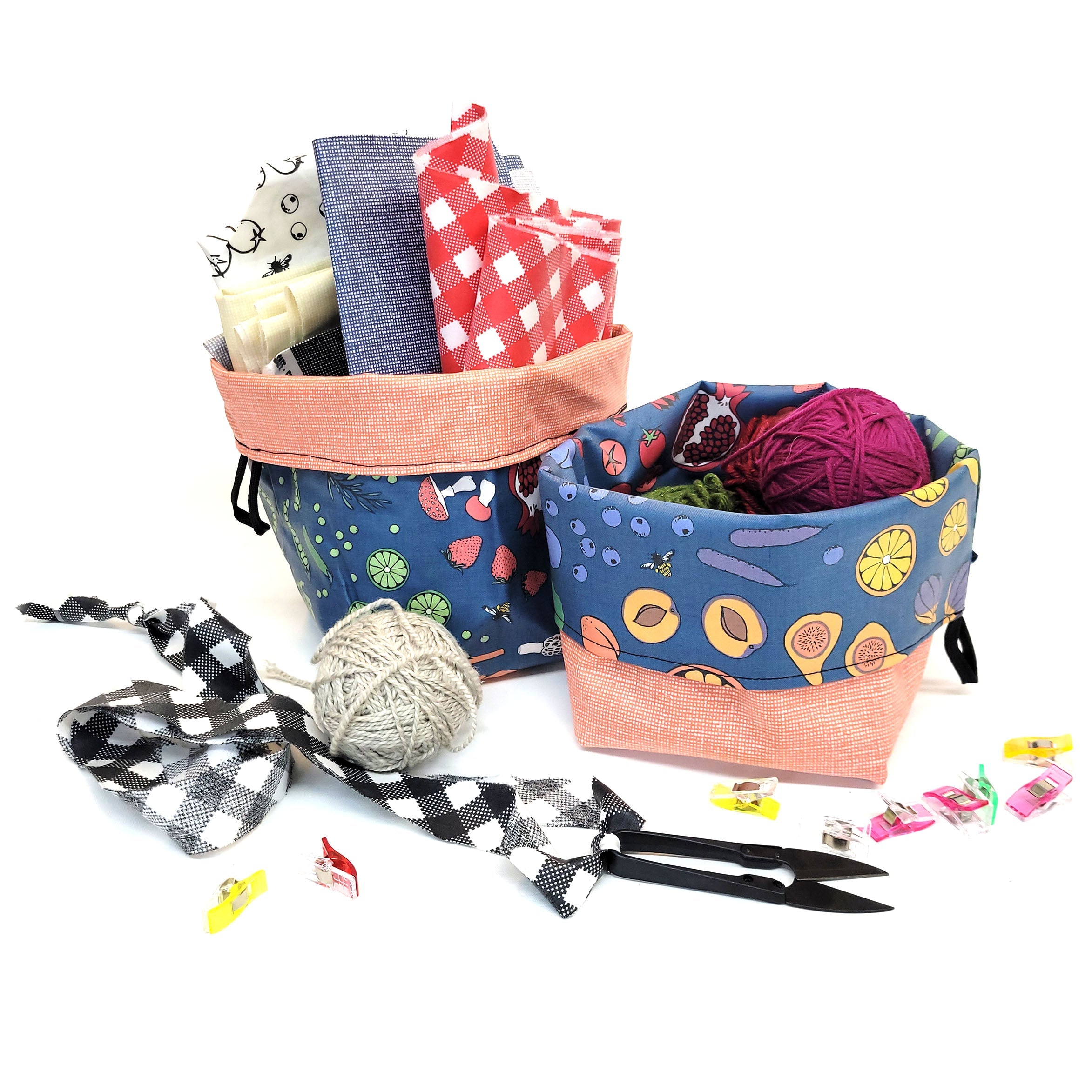 Italian Checkers and Mushrooms Reversible Laminated Fabric Basket