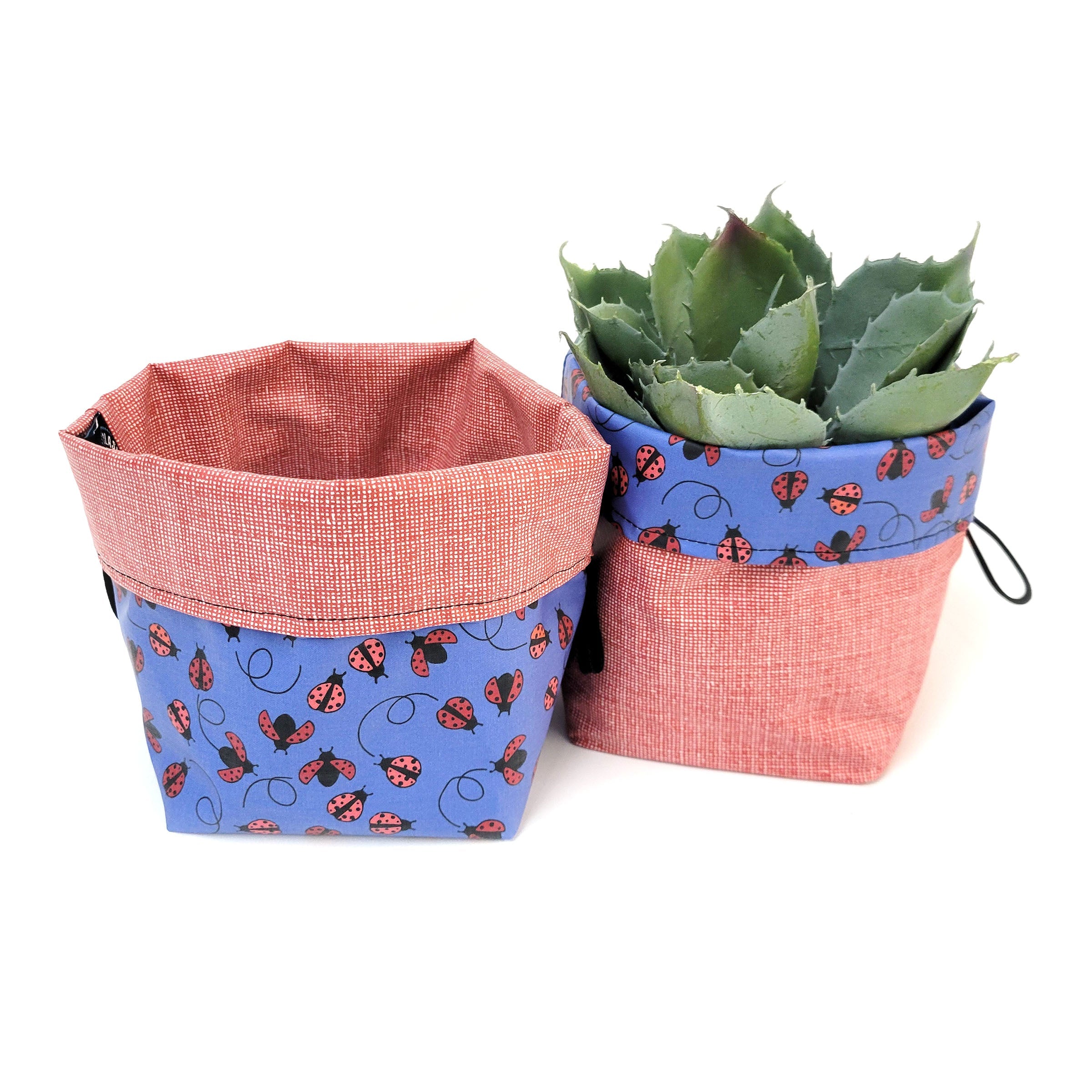 Italian Checkers and Mushrooms Reversible Laminated Fabric Basket