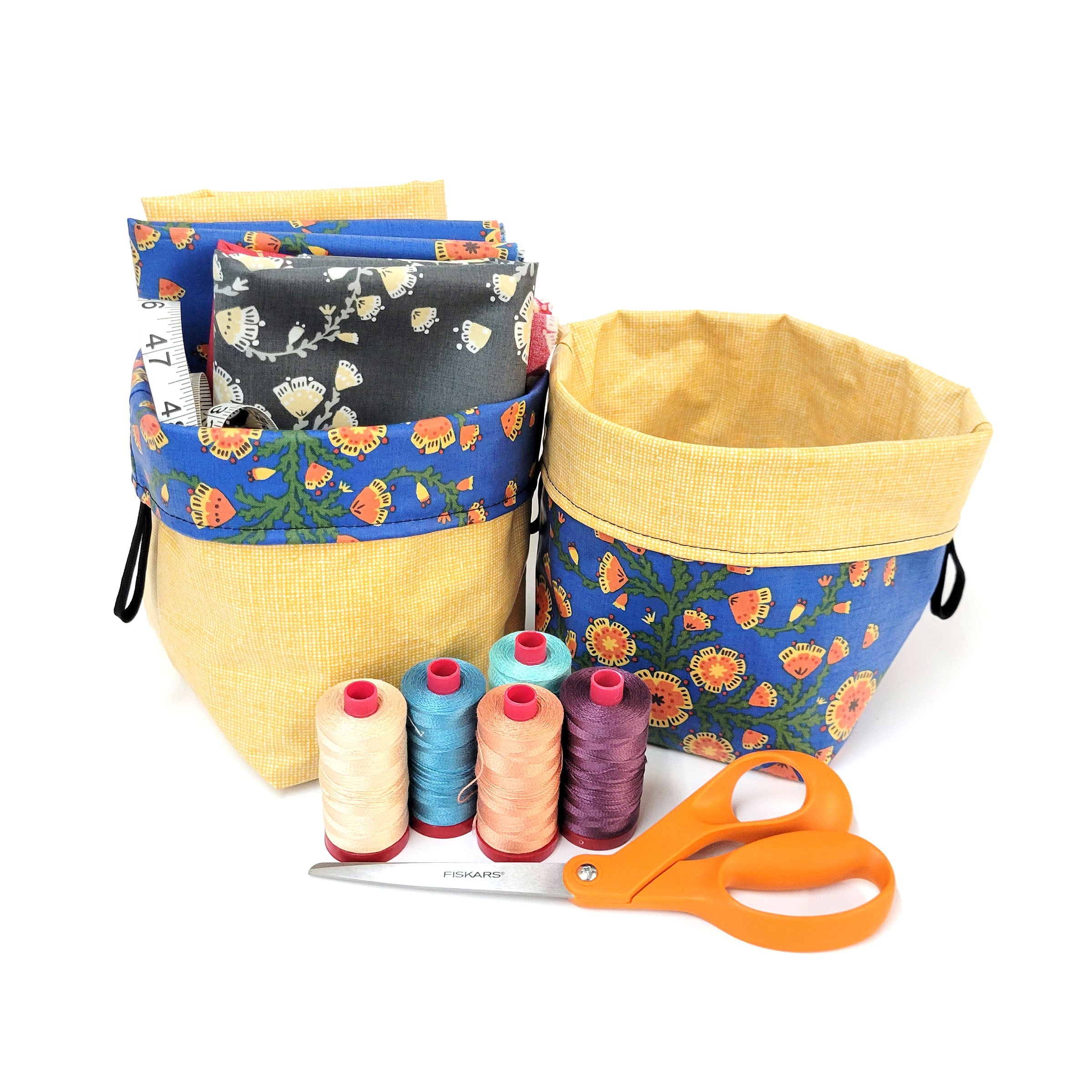 Italian Checkers and Mushrooms Reversible Laminated Fabric Basket