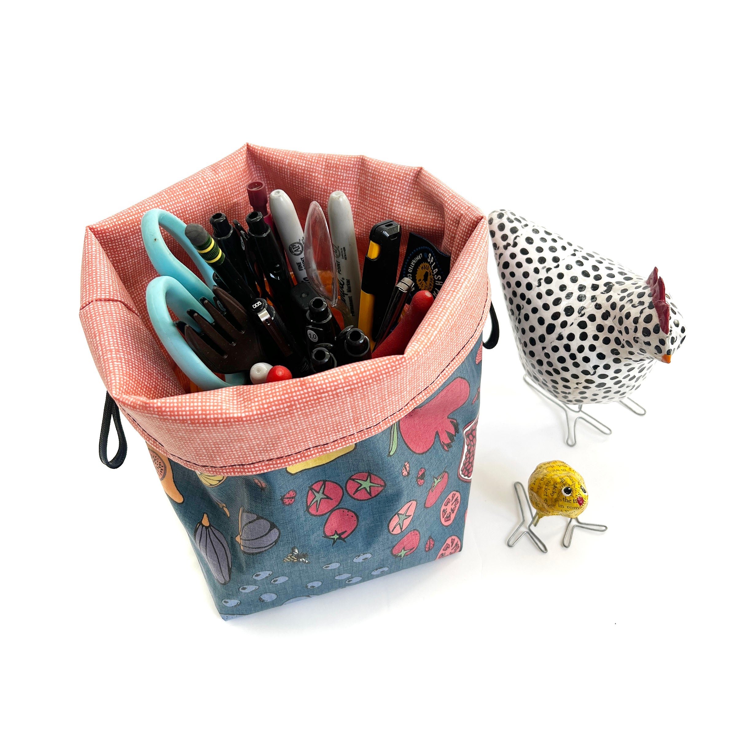 Italian Checkers and Mushrooms Reversible Laminated Fabric Basket