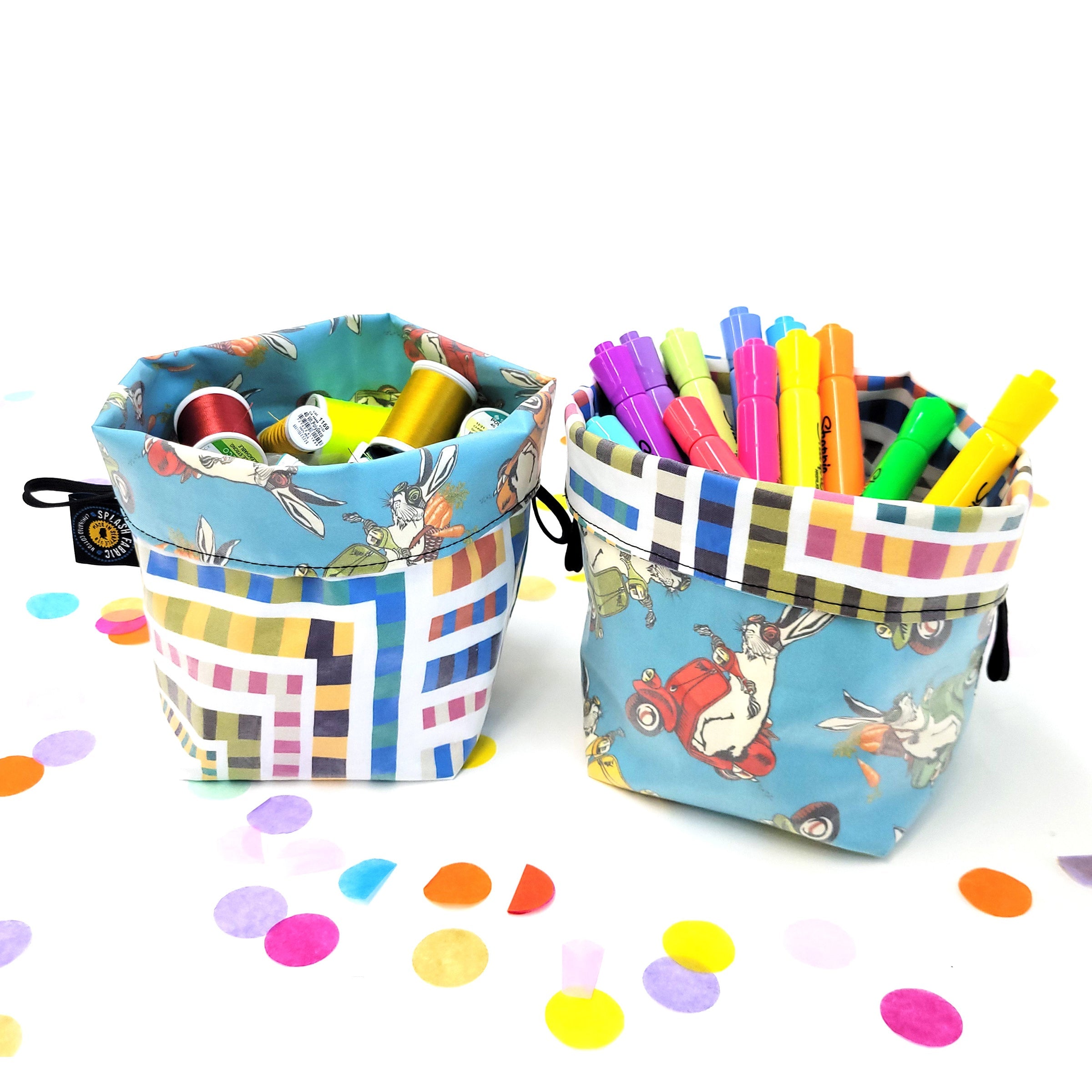 Italian Checkers and Mushrooms Reversible Laminated Fabric Basket