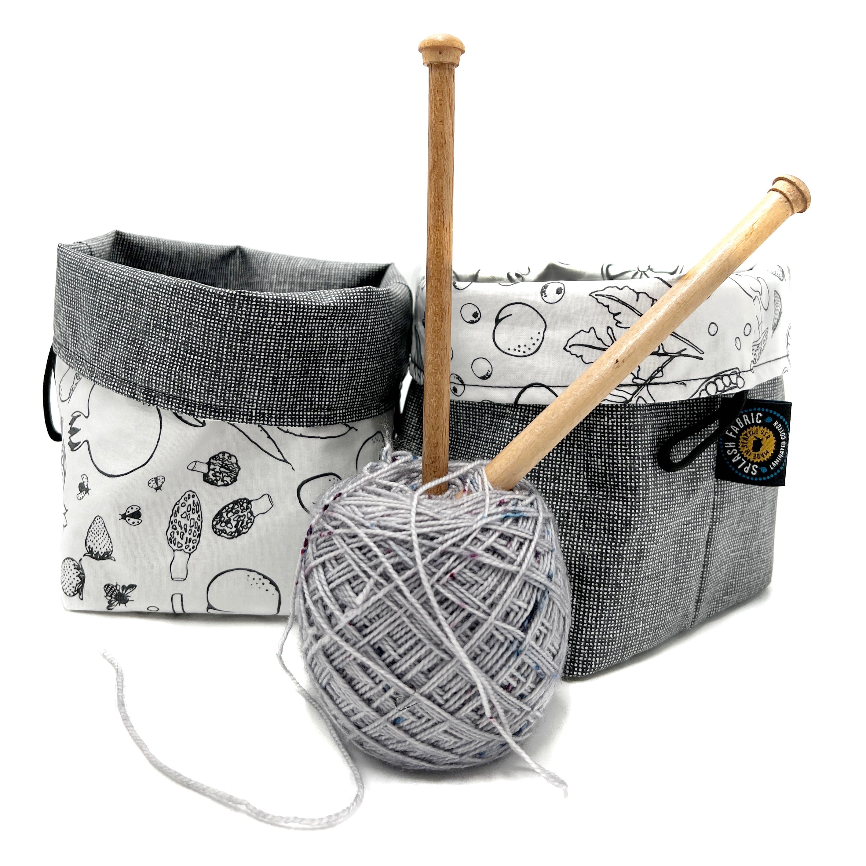 Italian Checkers and Mushrooms Reversible Laminated Fabric Basket