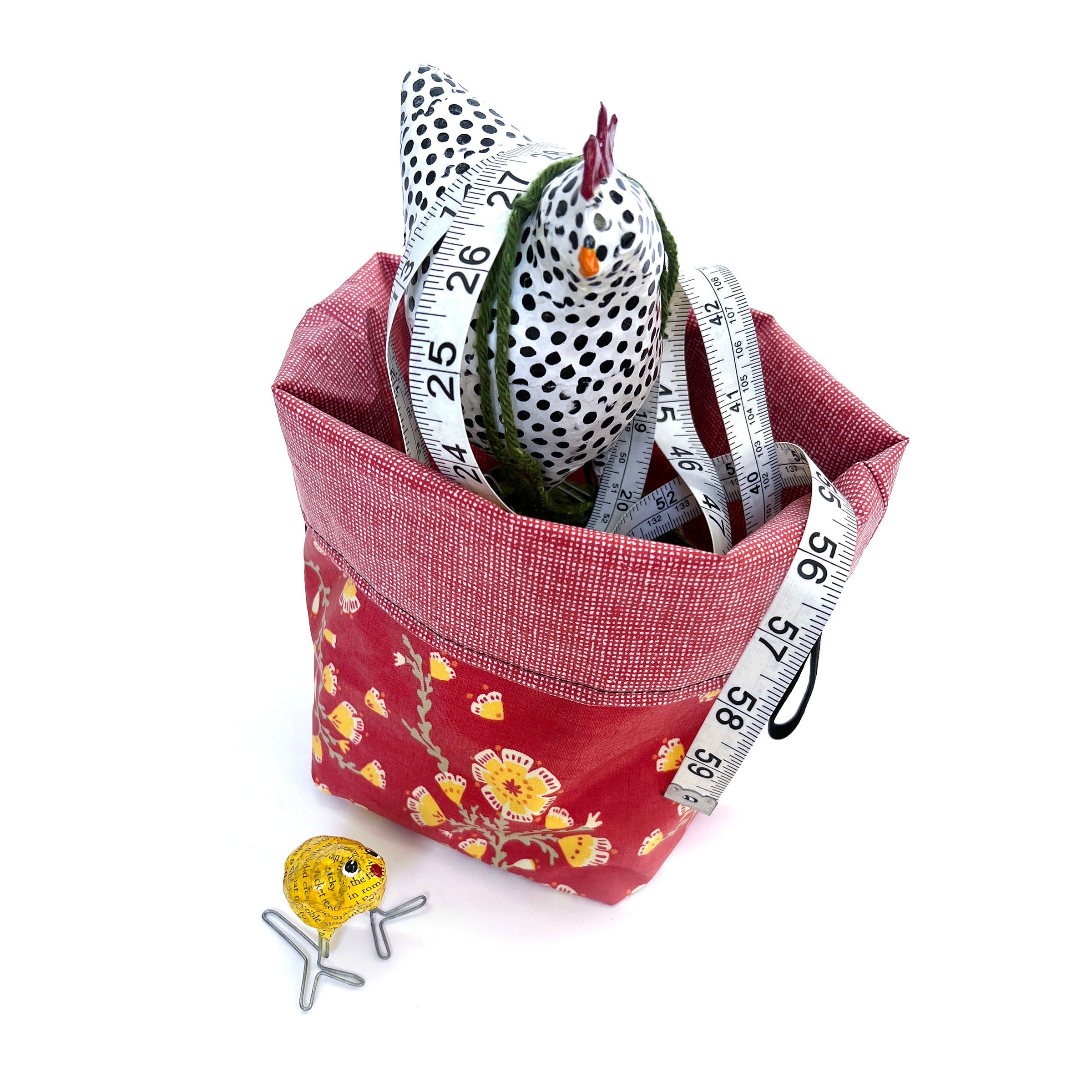 Italian Checkers and Mushrooms Reversible Laminated Fabric Basket