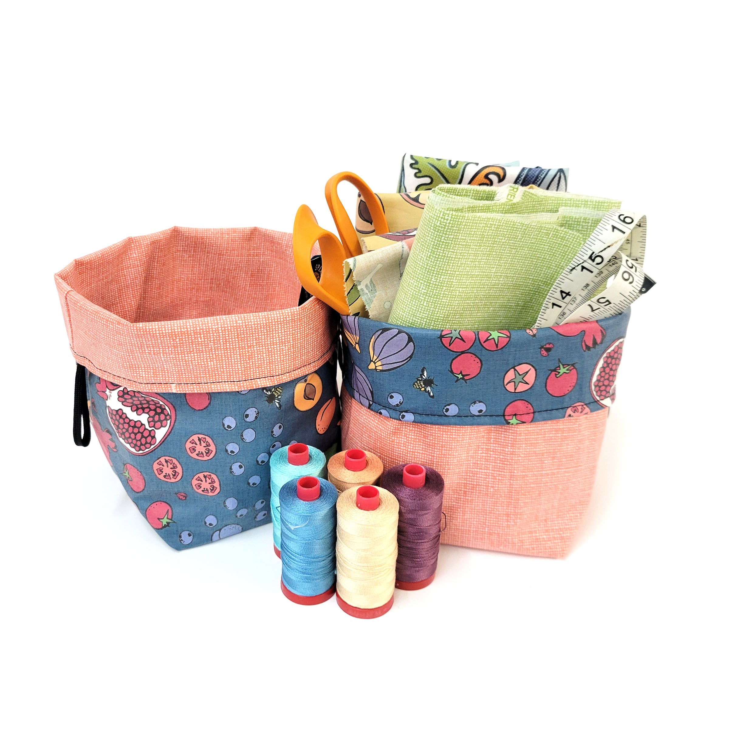 Italian Checkers and Mushrooms Reversible Laminated Fabric Basket