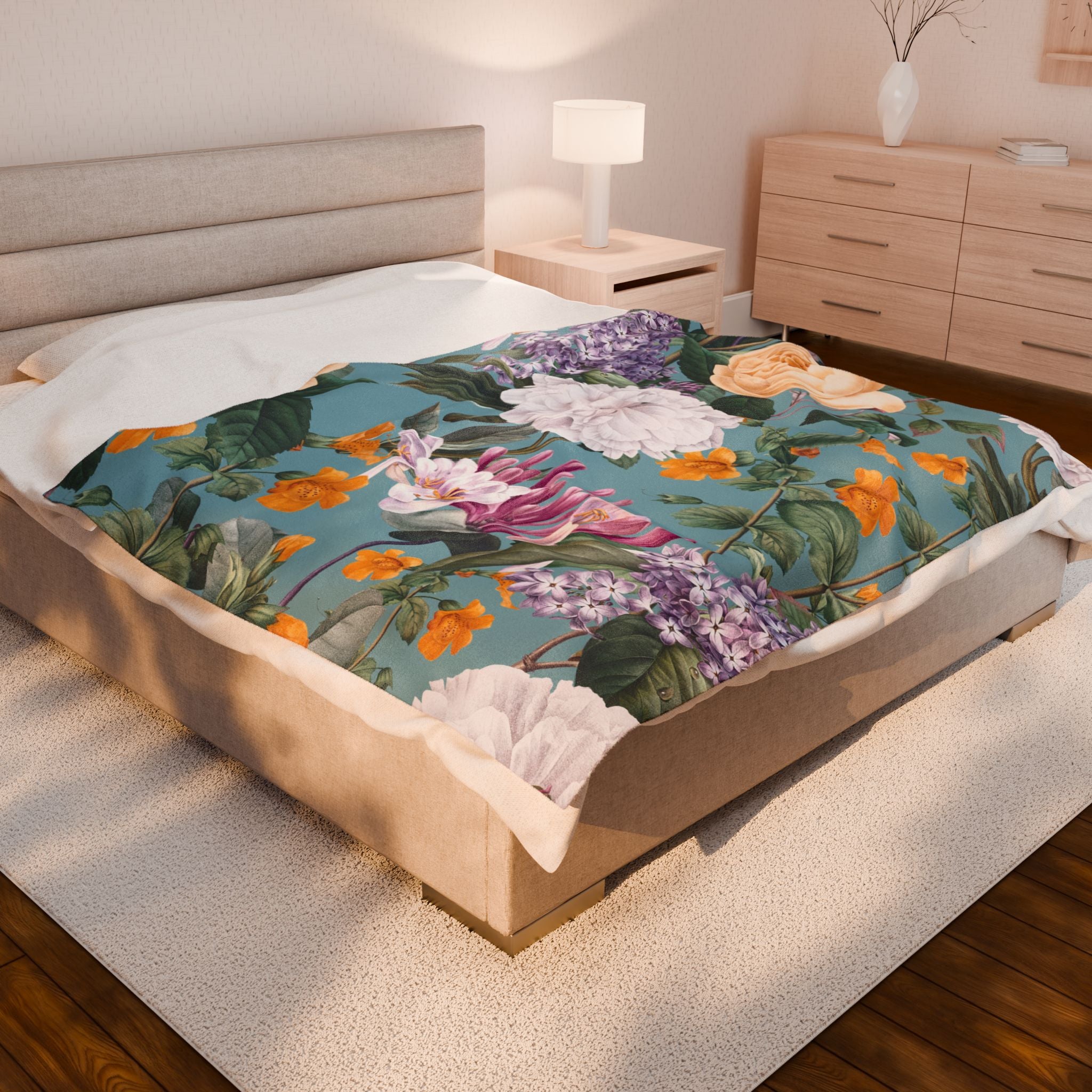 Velveteen Plush Blanket - Vintage Italin Summer Floral Design