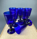 Cobalt Blue Glass Water Goblets. Set of Eight Contemporary Style Stemware. Dark Blue Modern Glassware. Fine Dining.