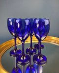 Cobalt Blue Glass Wine Glasses. Set of Five Contemporary Style Stemware. Dark Blue Modern Glassware. Fine Dining.