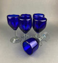 Cobalt Blue Hand Blown Stemware.  Set of Six Heavy Spanish/Mexican Style Stemed Glasses. Primitive Drinkware. Stylish Barware.