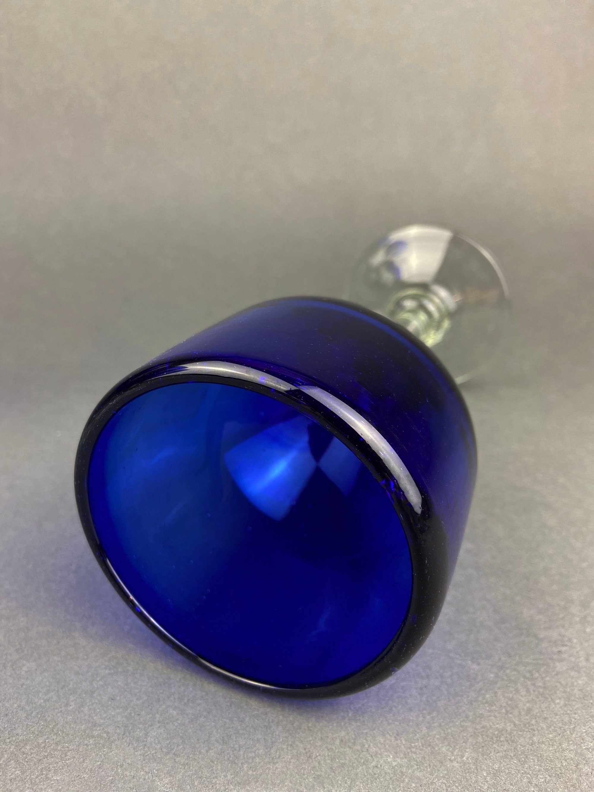 Cobalt Blue Hand Blown Stemware.  Set of Six Heavy Spanish/Mexican Style Stemed Glasses. Primitive Drinkware. Stylish Barware.