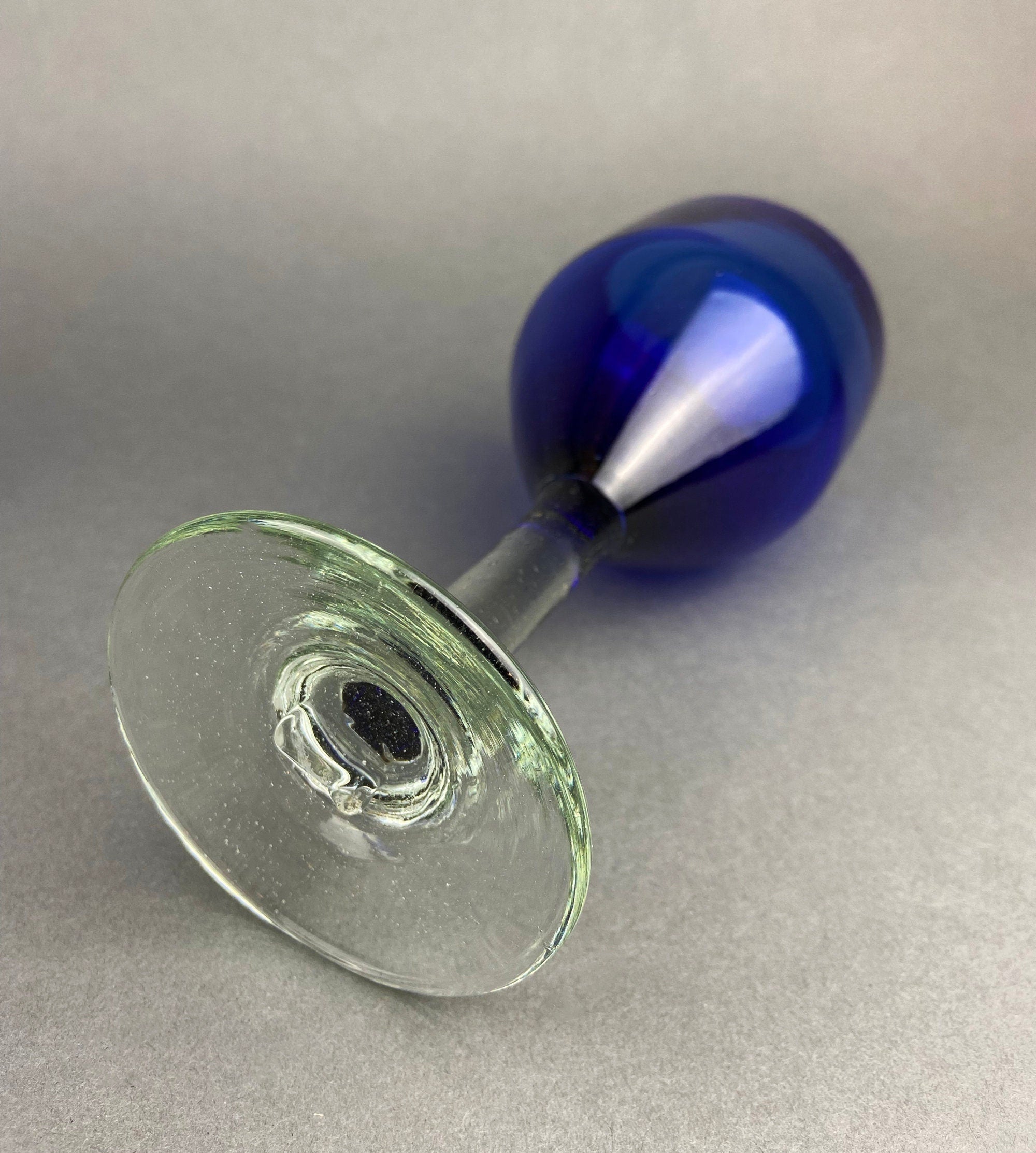 Cobalt Blue Hand Blown Stemware.  Set of Six Heavy Spanish/Mexican Style Stemed Glasses. Primitive Drinkware. Stylish Barware.