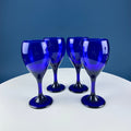 Cobalt Blue Wine Glasses. Set of Four Stemware. Dark Blue Modern Design. Holiday Celebration. Home Dining Room Decor. Gift for Him or Her.