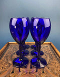 Cobalt Blue Wine Glasses. Set of Six Stemware. Dark Blue Modern Glasses. Holiday Celebration.