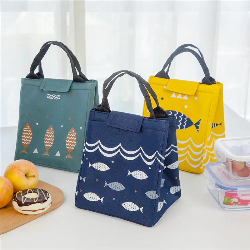 Mediterranean Style Coastal Print Insulated Lunch Bag