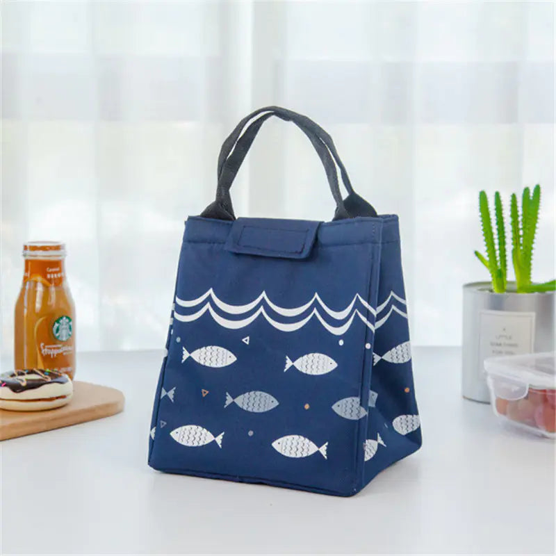 Mediterranean Style Coastal Print Insulated Lunch Bag