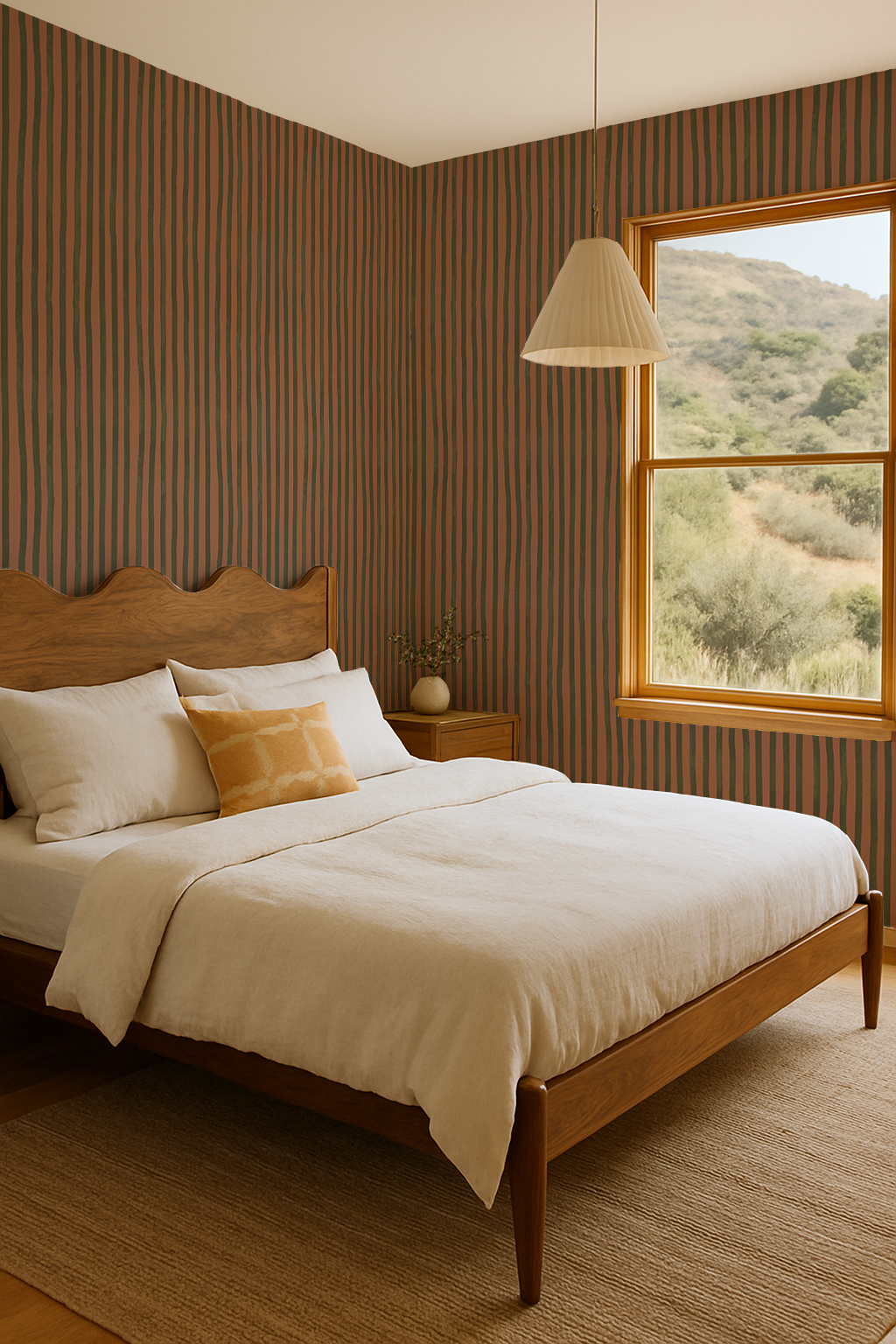 Dolce Stripe Wallpaper, terra cotta and olive