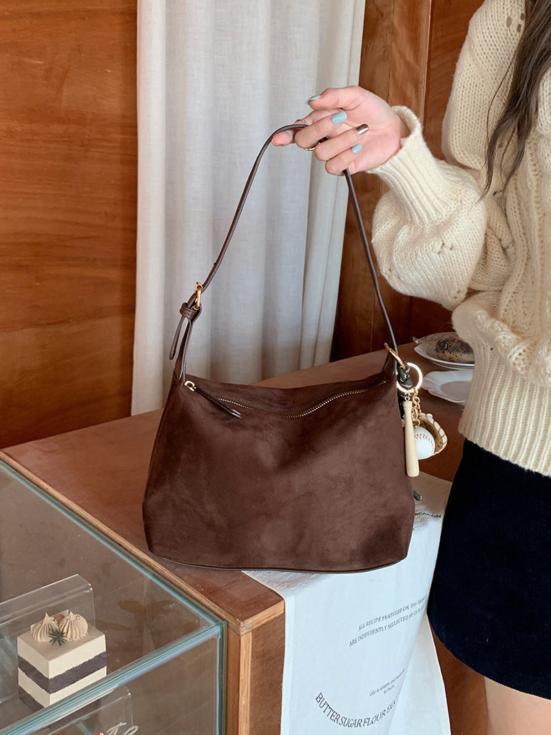Retro Faux Suede Underarm Handbag with Adjustable Straps