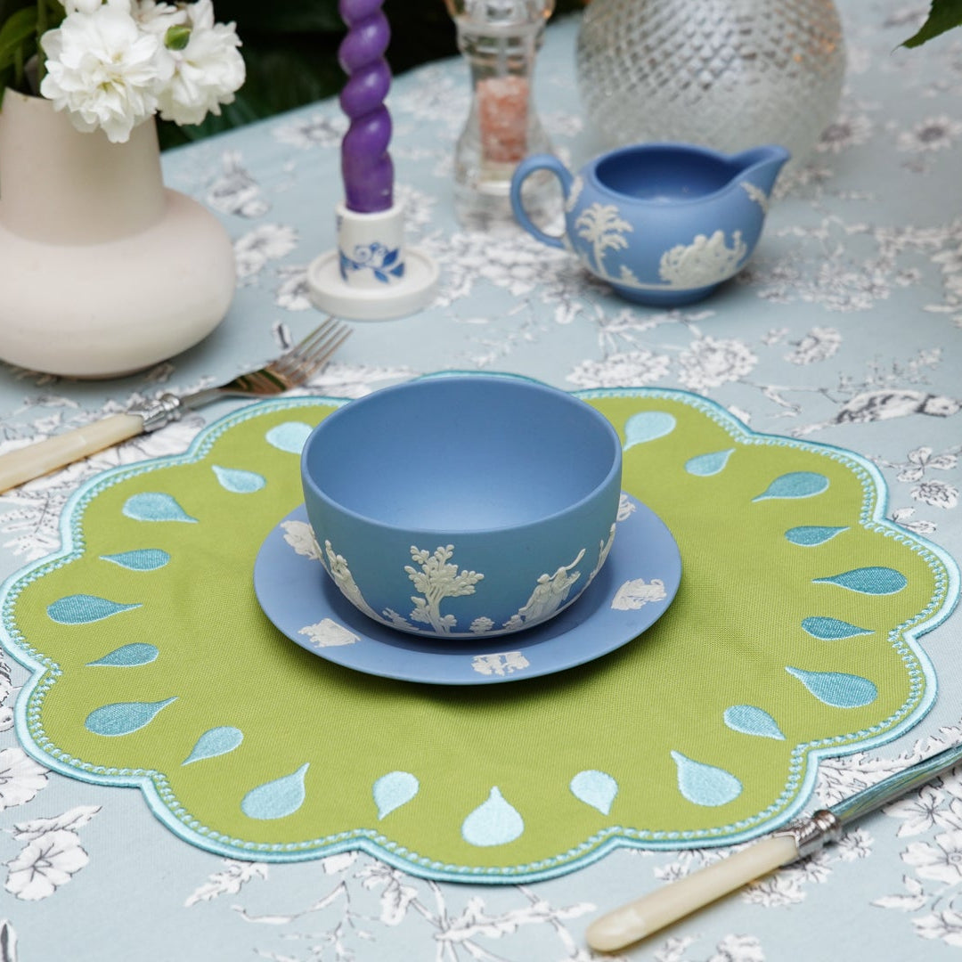 Droplet Green Round  Fabric Placemat