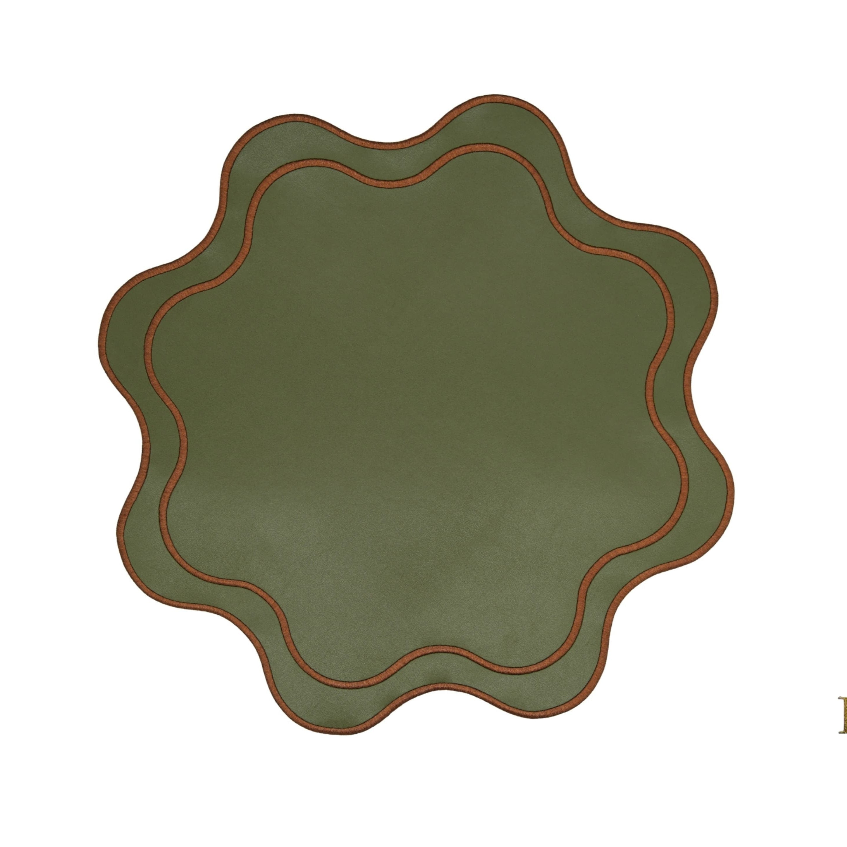 Haven Dark Green Brown Trim Wavy Edge Faux Leather Placemat