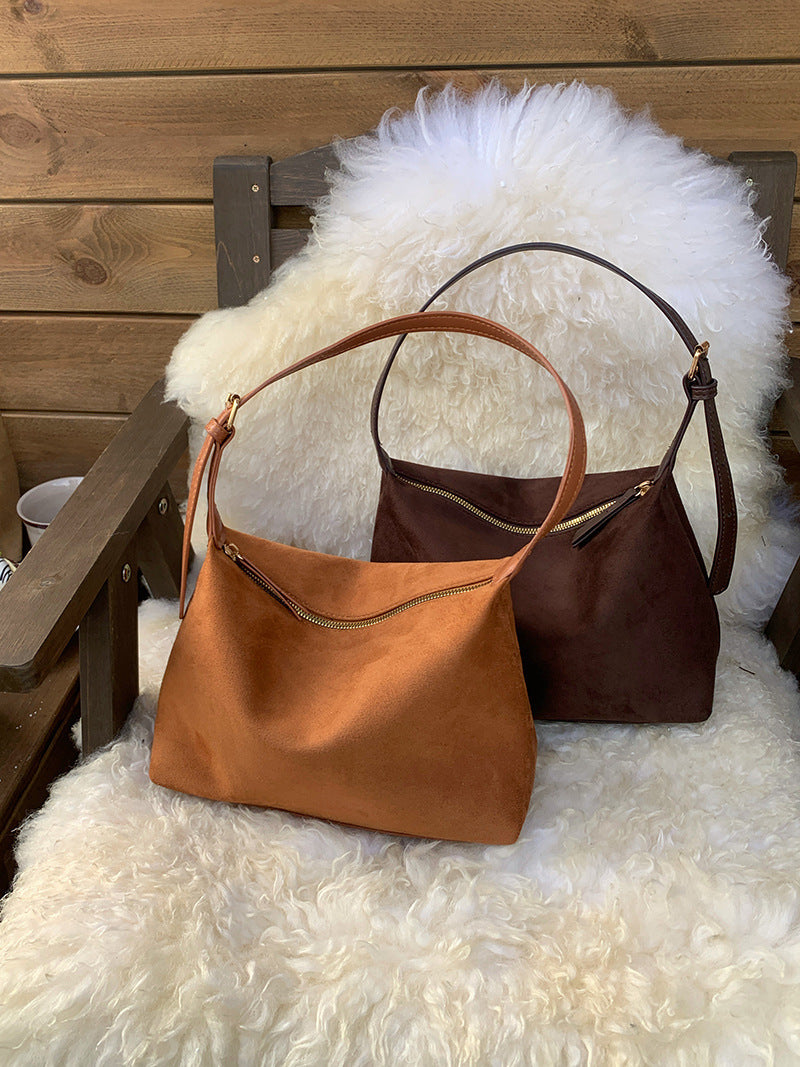 Retro Faux Suede Underarm Handbag with Adjustable Straps