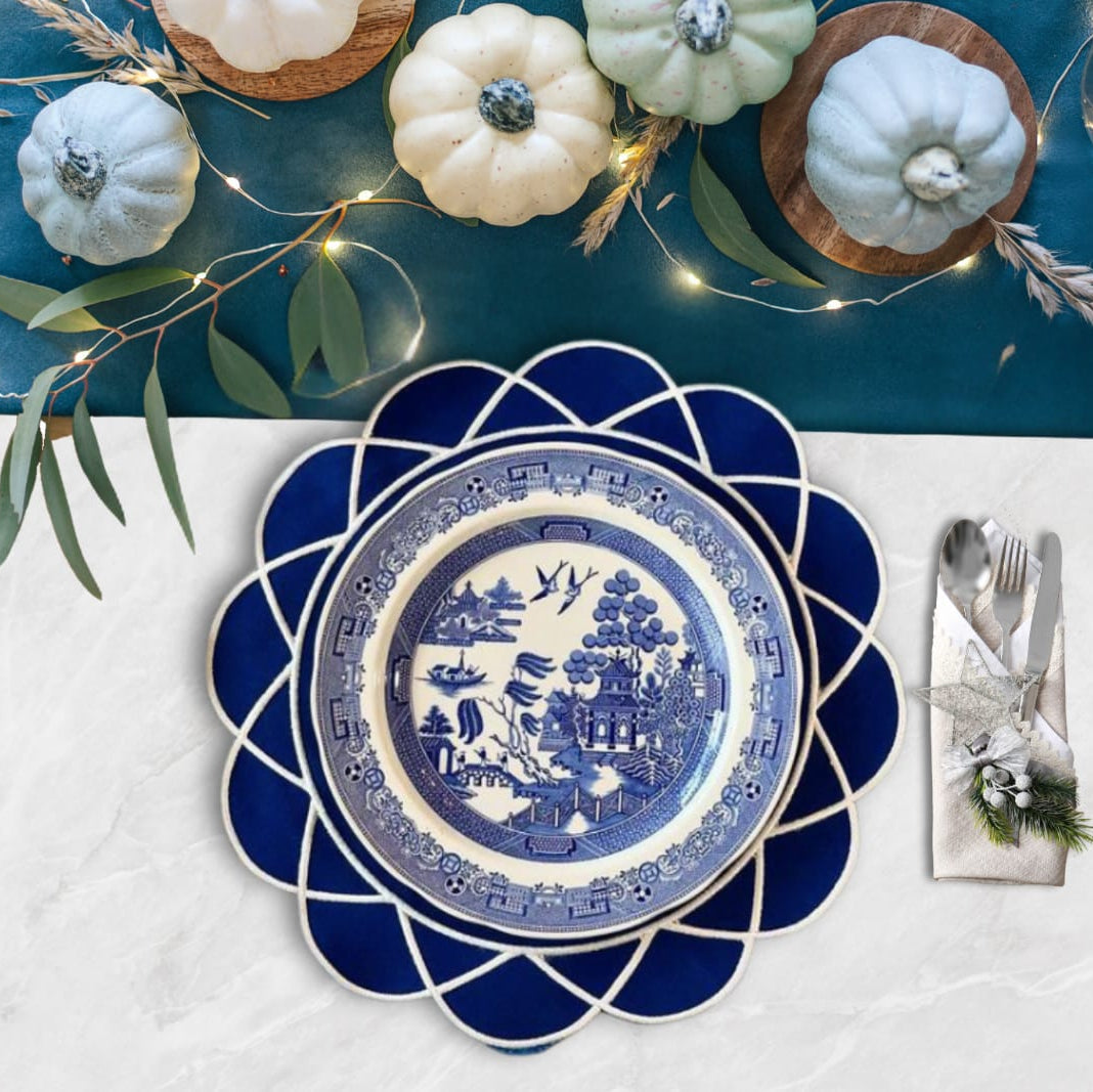 Gather Navy Blue Round Fabric Placemat