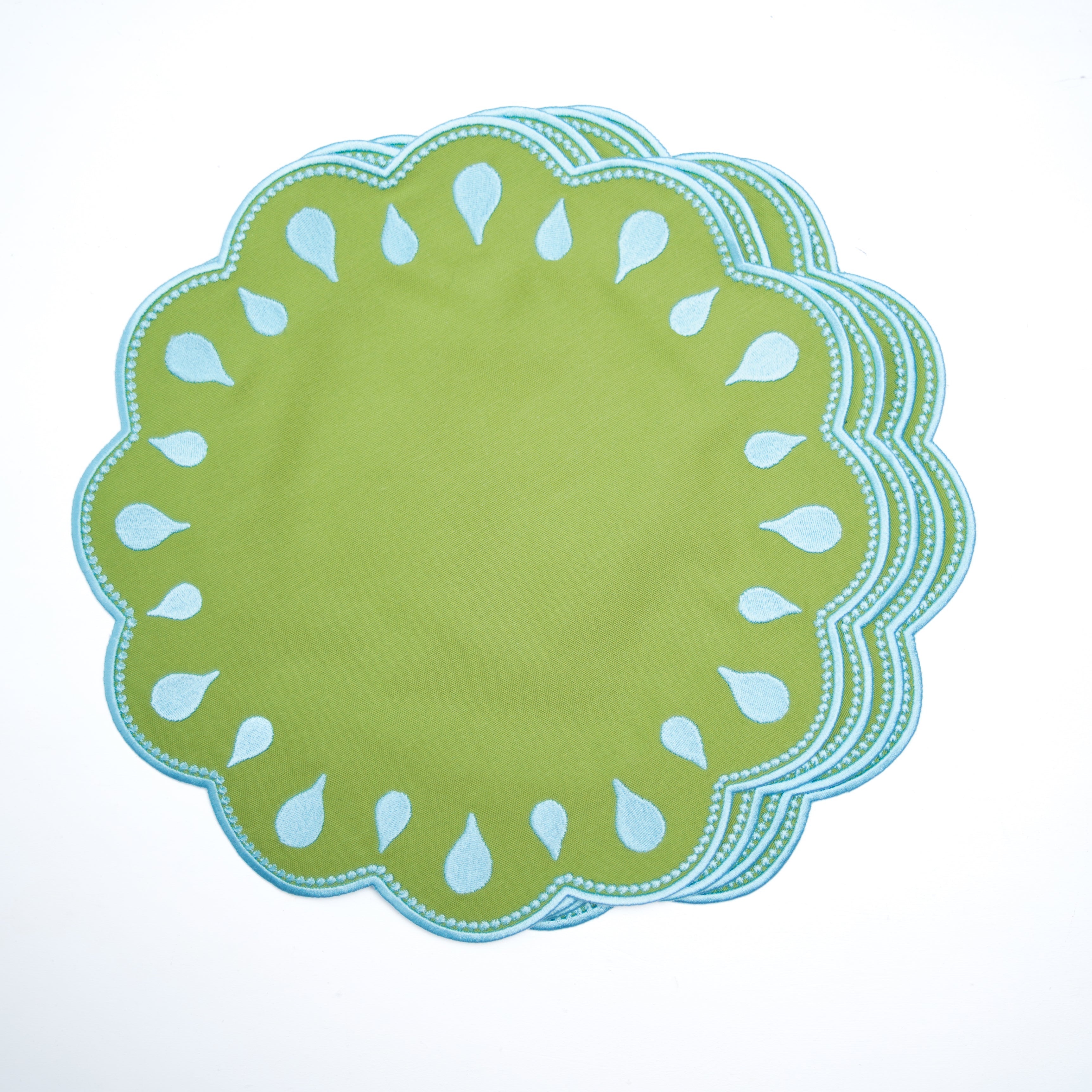 Droplet Green Round  Fabric Placemat