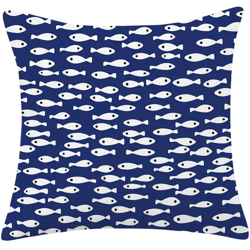 Mediterranean Blue Minimalist Cotton Linen Pillow