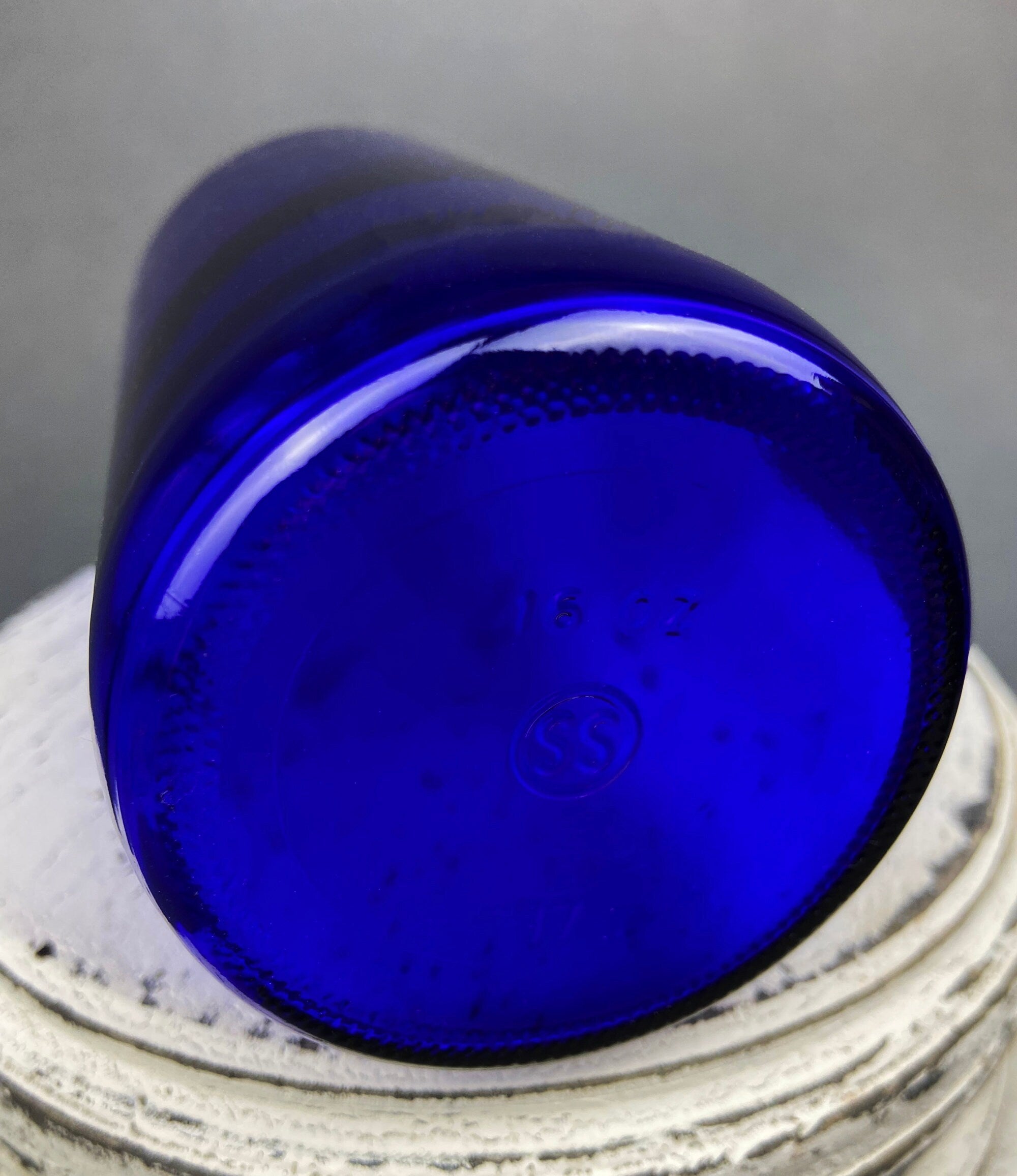 Vintage Glass Apothecary Bottles with Stoppers. Cobalt Blue Collectible Caps For Home, Cafe or Store Display.