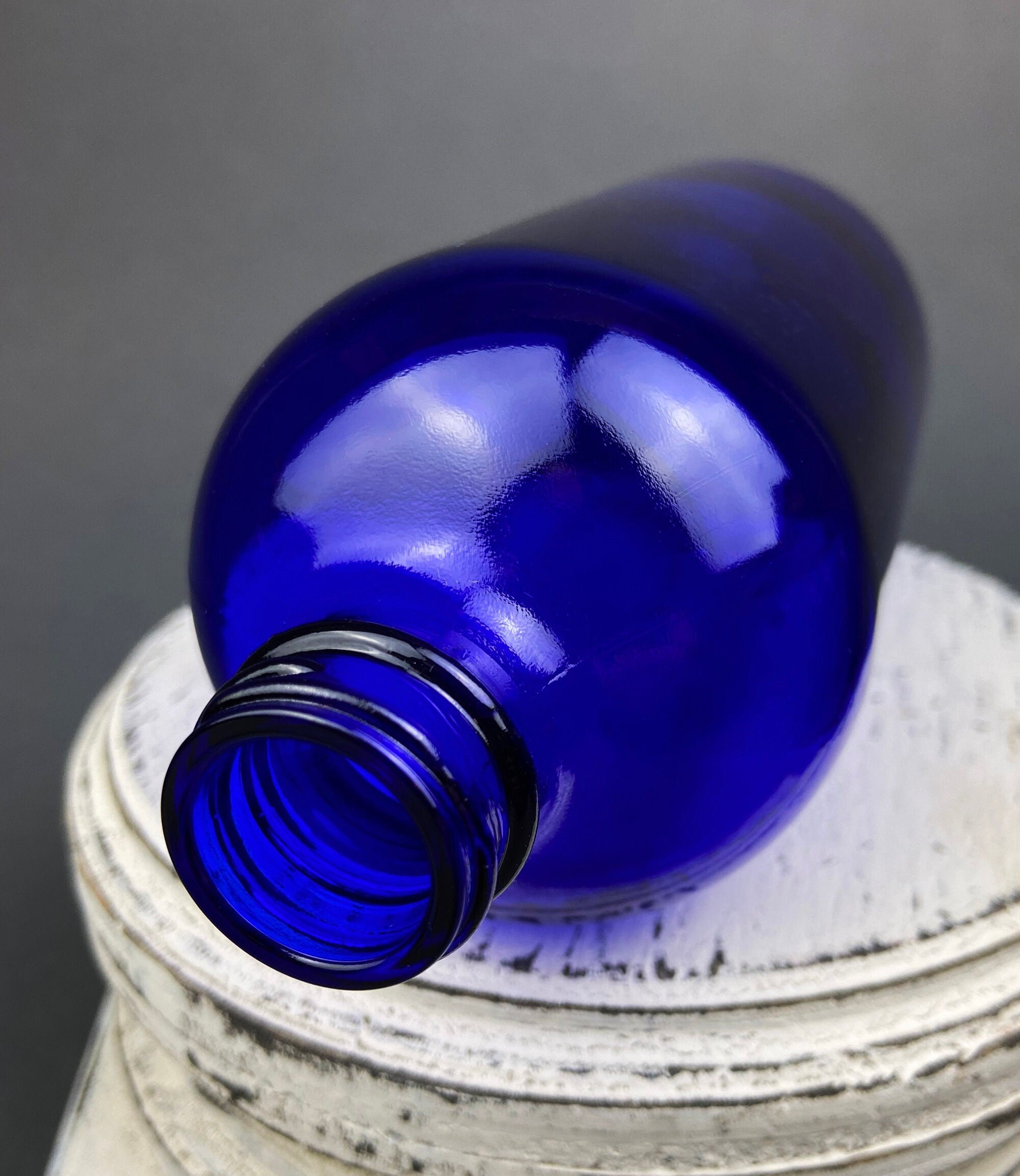 Vintage Glass Apothecary Bottles with Stoppers. Cobalt Blue Collectible Caps For Home, Cafe or Store Display.