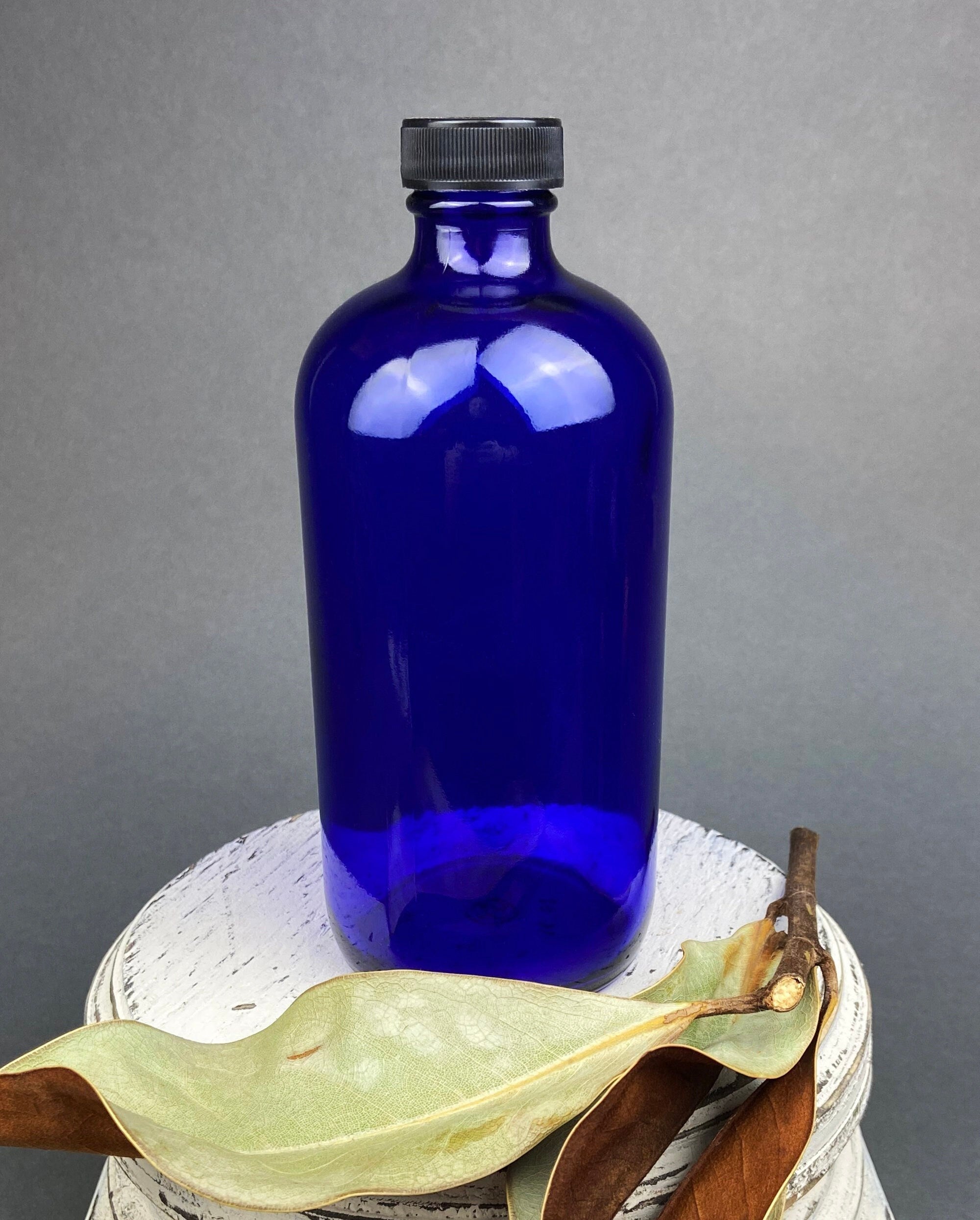 Vintage Glass Apothecary Bottles with Stoppers. Cobalt Blue Collectible Caps For Home, Cafe or Store Display.