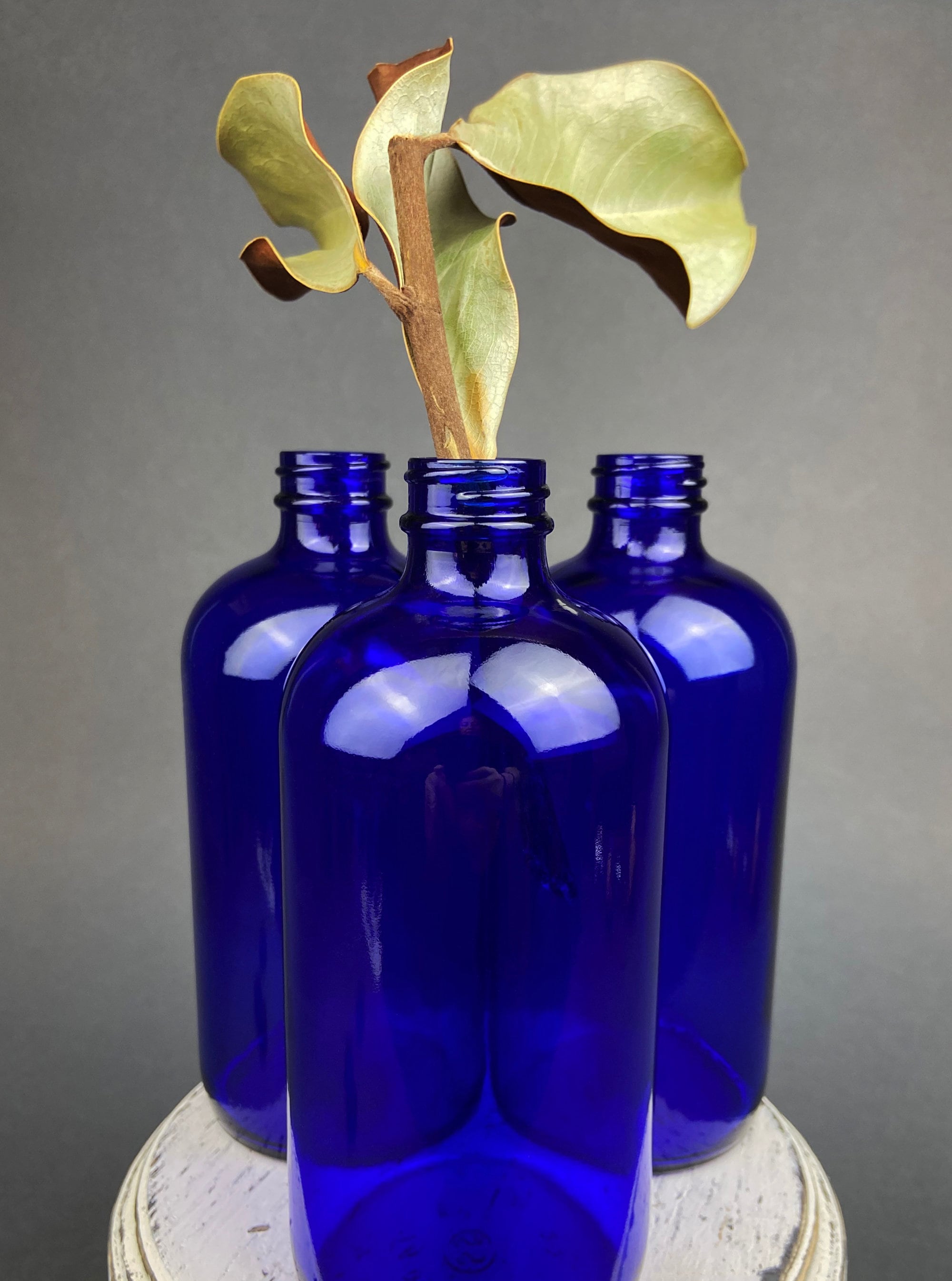 Vintage Glass Apothecary Bottles with Stoppers. Cobalt Blue Collectible Caps For Home, Cafe or Store Display.