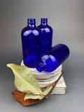 Vintage Glass Apothecary Bottles with Stoppers. Cobalt Blue Collectible Caps For Home, Cafe or Store Display.