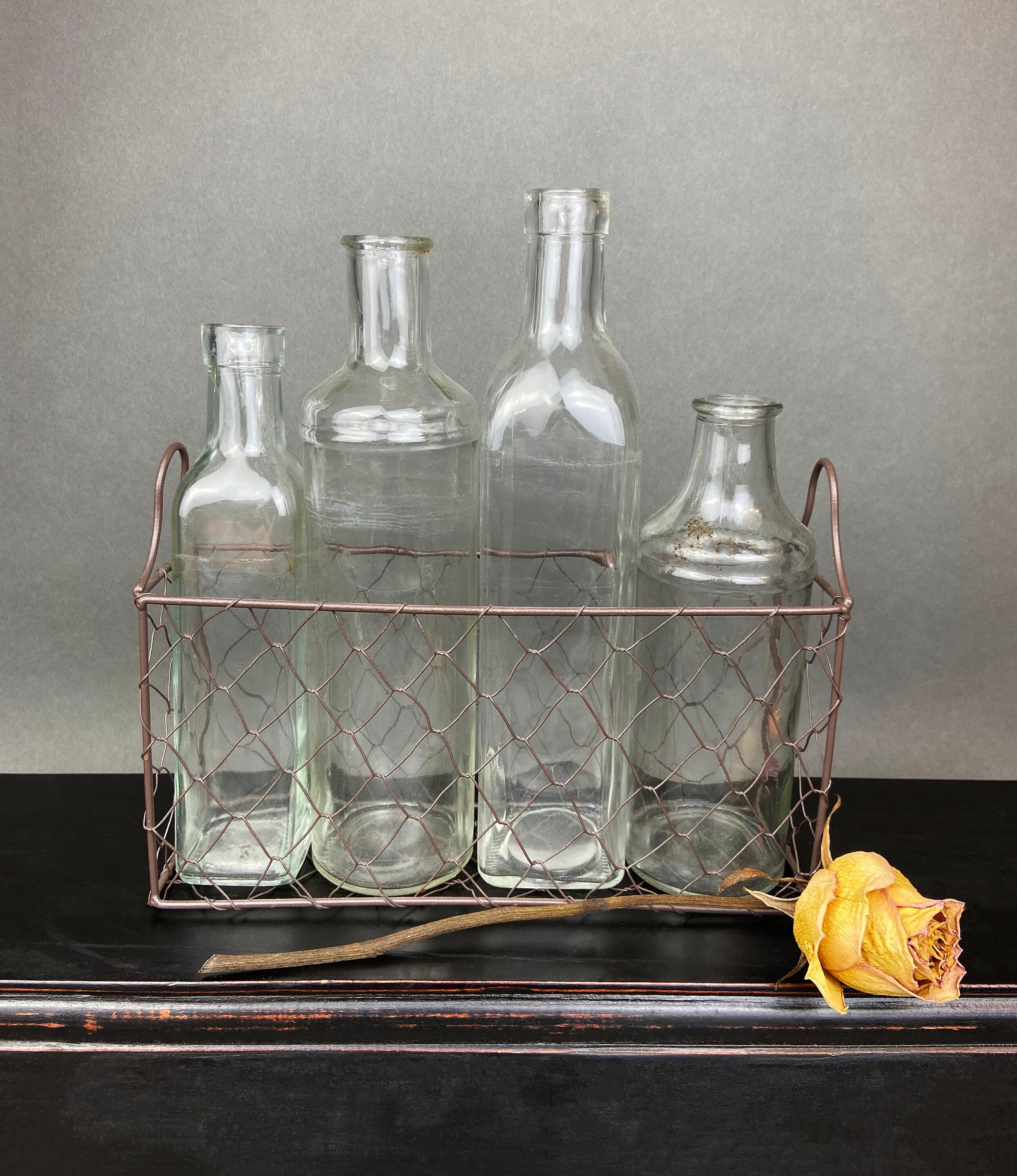 Vintage Glass Apothecary Bottles with Stoppers. Cobalt Blue Collectible Caps For Home, Cafe or Store Display.