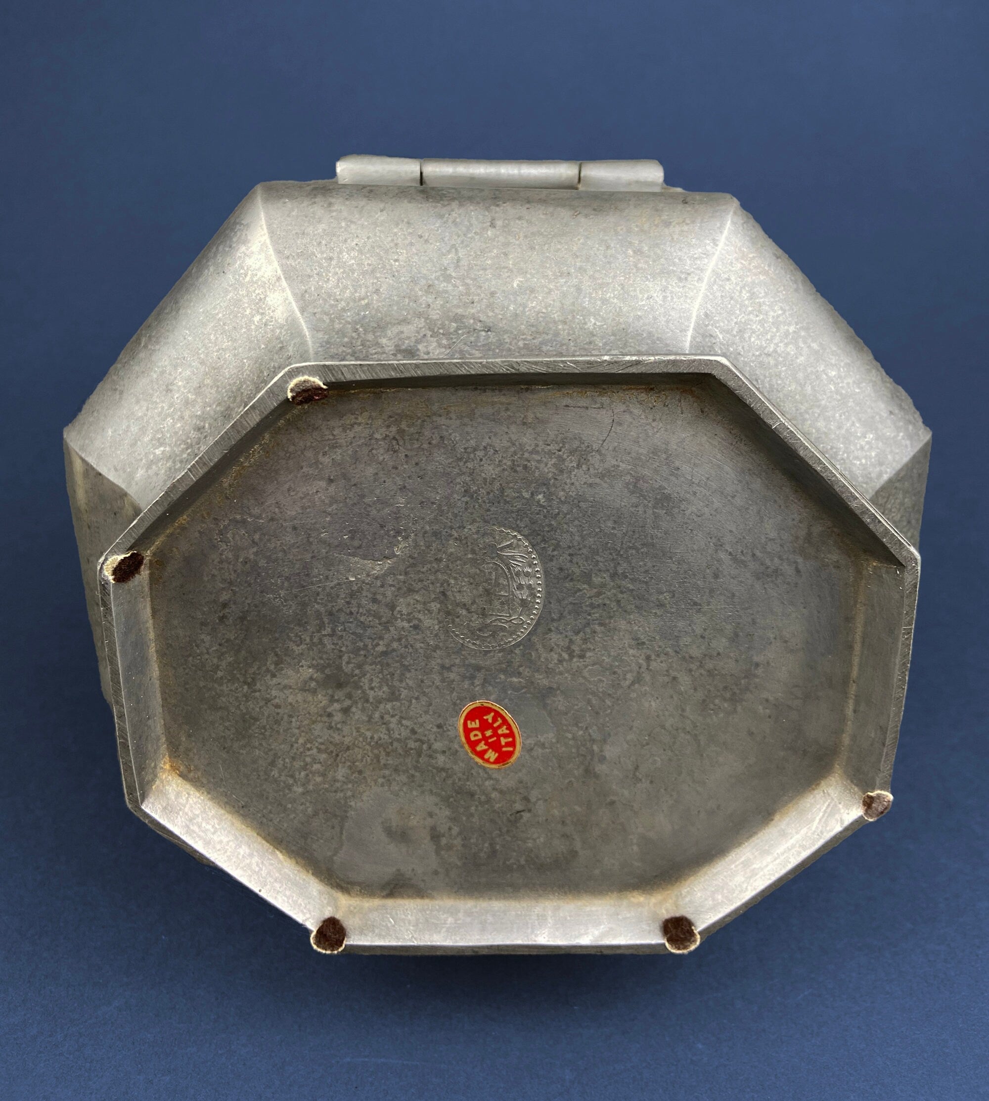 Antique Italian Pewter Box with Hinged Lid. Large Pewter Urn Made in Italy. Trinket or Jewelry Box.