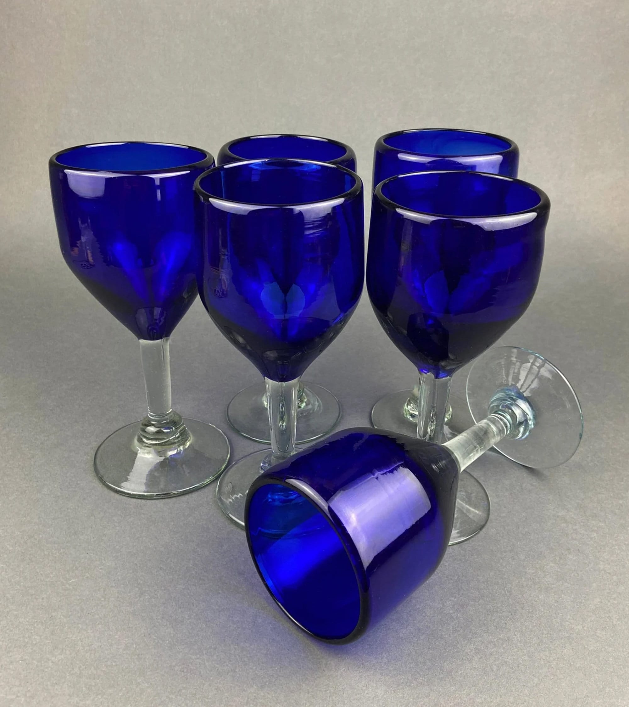 Cobalt Blue Wine Glasses. Set of 8 Stemware. Dark Blue Modern Glassware. Holiday Celebration. Fine Dining.