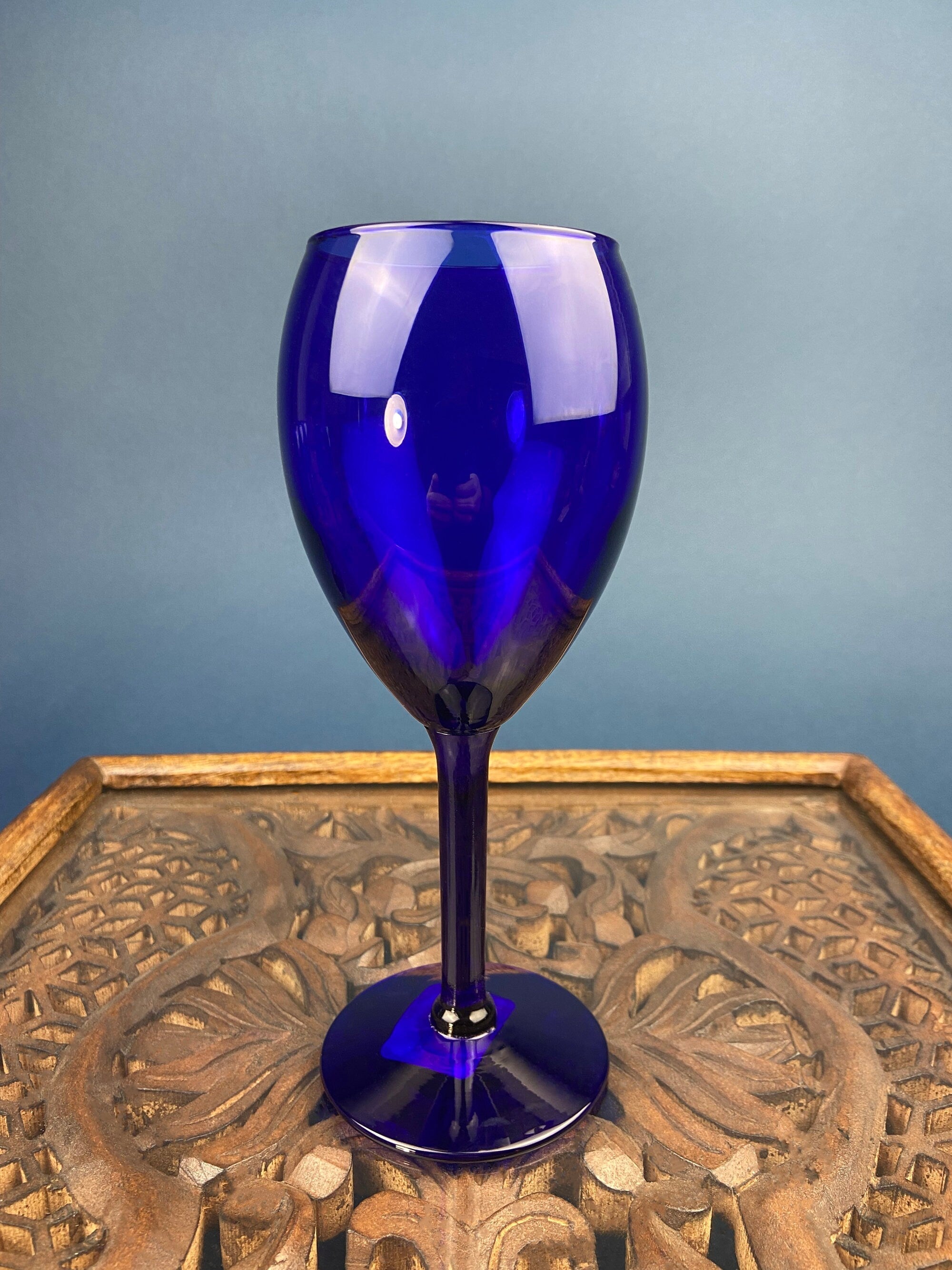 Cobalt Blue Wine Glasses. Set of Six Stemware. Dark Blue Modern Glasses. Holiday Celebration.