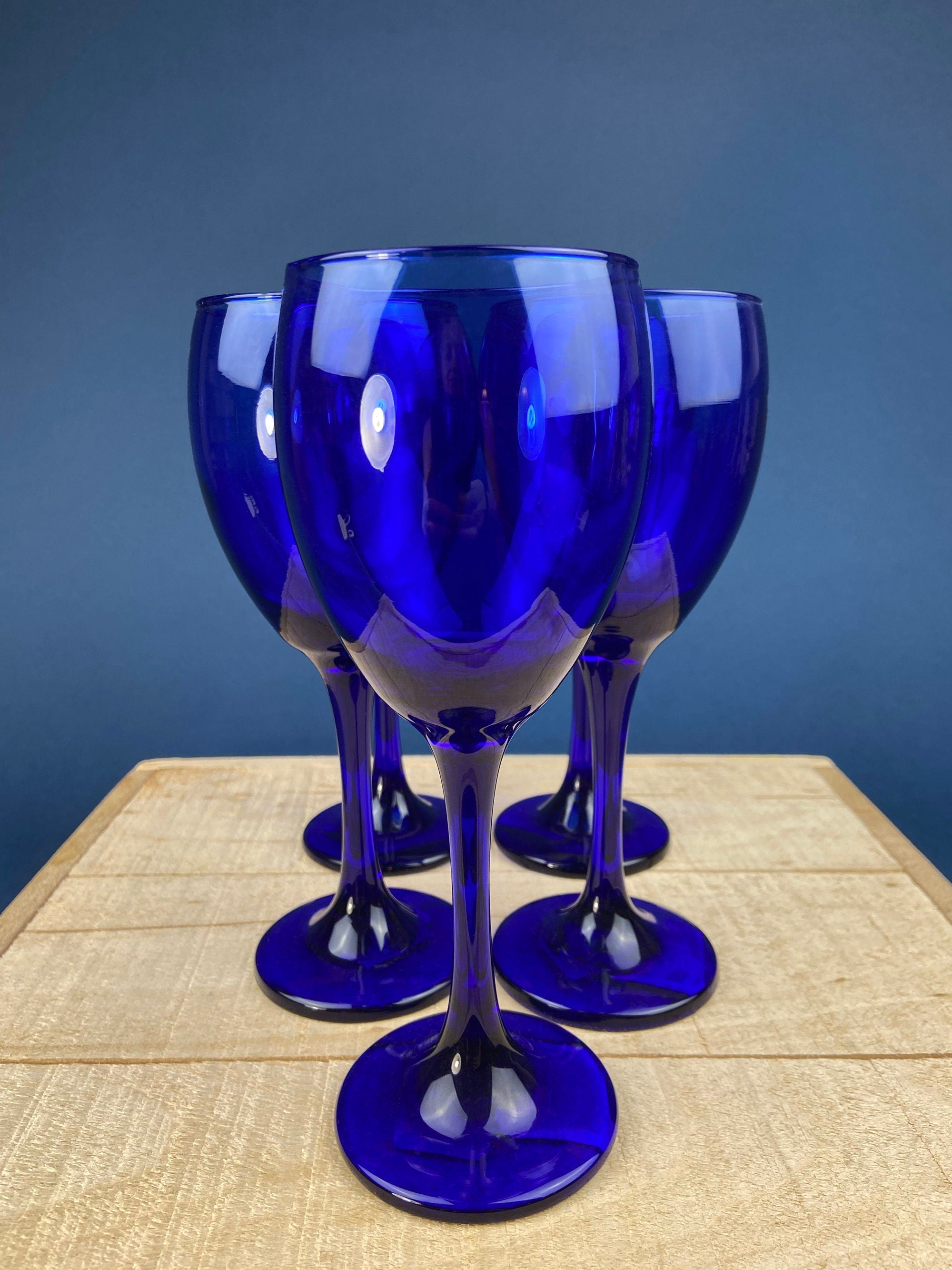 Modern Cobalt Blue Tumblers. Set of Nine Minimal Glasses. Blue Kitchen Decor. Dining Room Decor. Cottagecore Living. Collectible Glass.