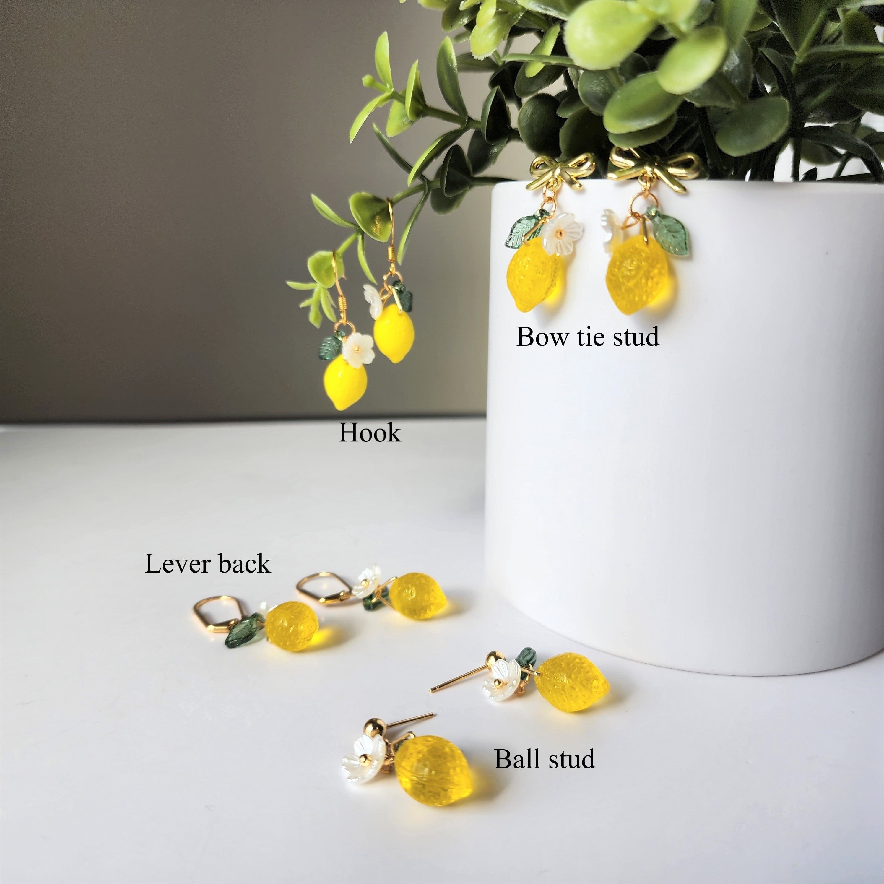 Lemon Fruit Earrings | Handmade Fruit Dangle Earrings | Citrus Lemon Earrings