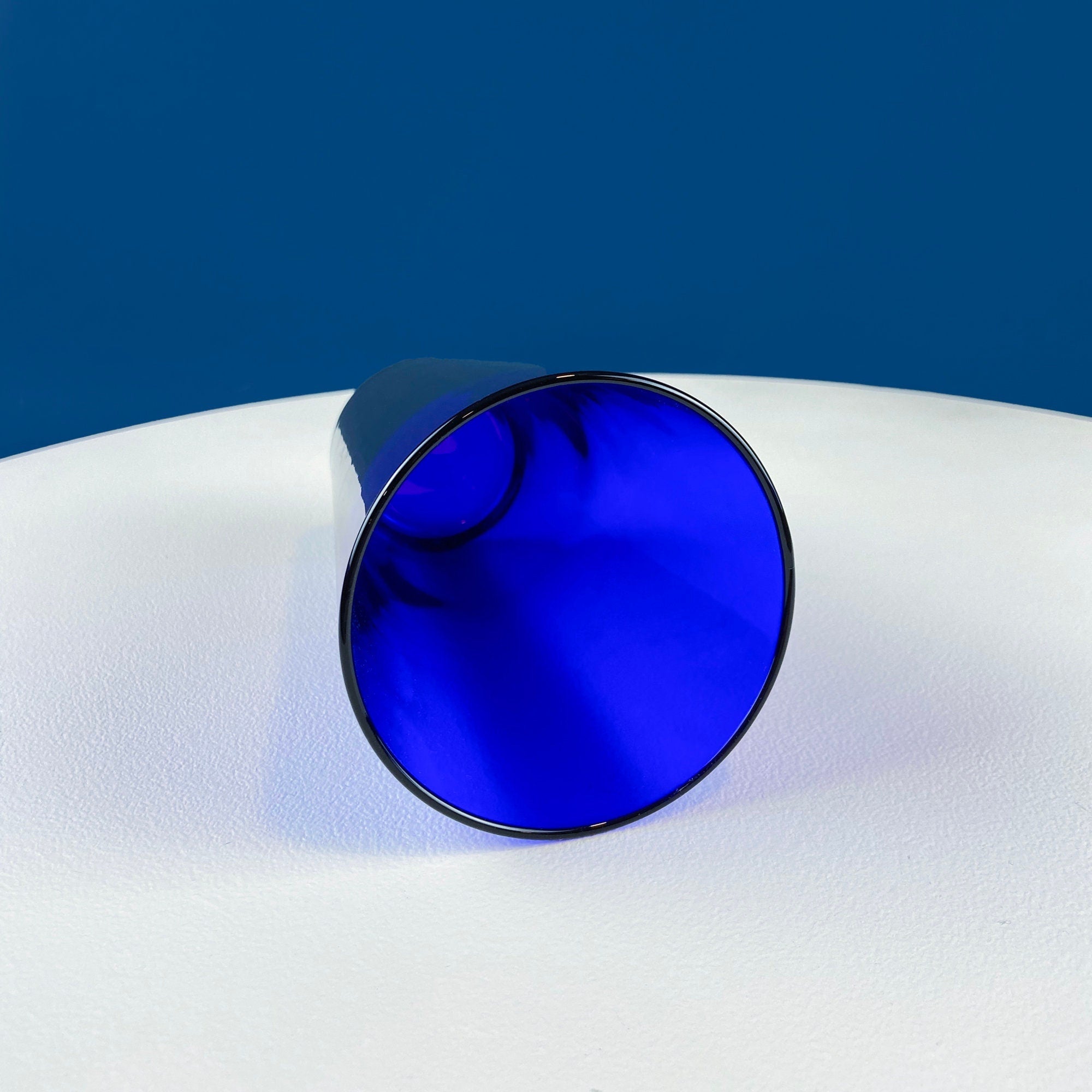 Modern Cobalt Blue Tumblers. Set of Nine Minimal Glasses. Blue Kitchen Decor. Dining Room Decor. Cottagecore Living. Collectible Glass.