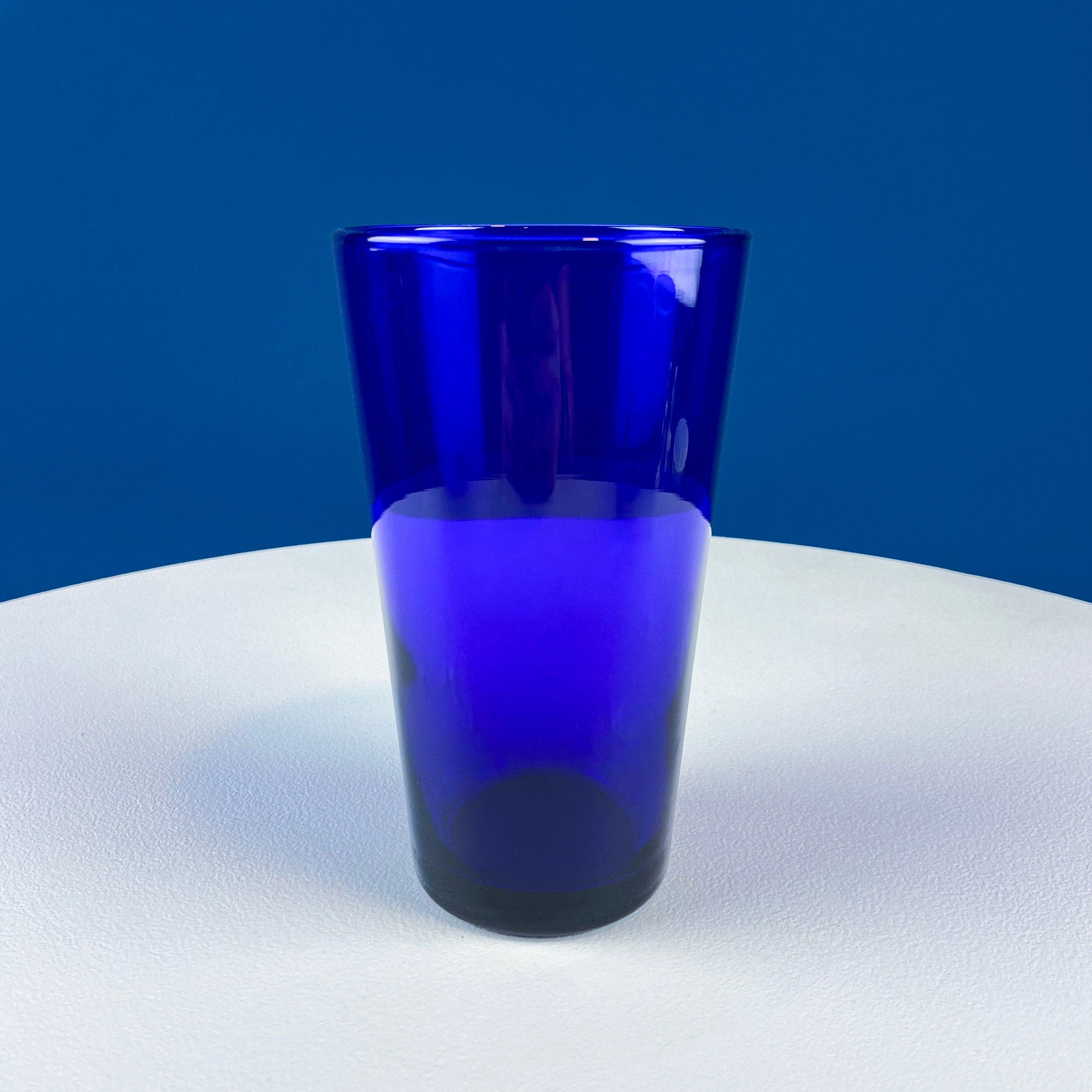 Modern Cobalt Blue Tumblers. Set of Nine Minimal Glasses. Blue Kitchen Decor. Dining Room Decor. Cottagecore Living. Collectible Glass.