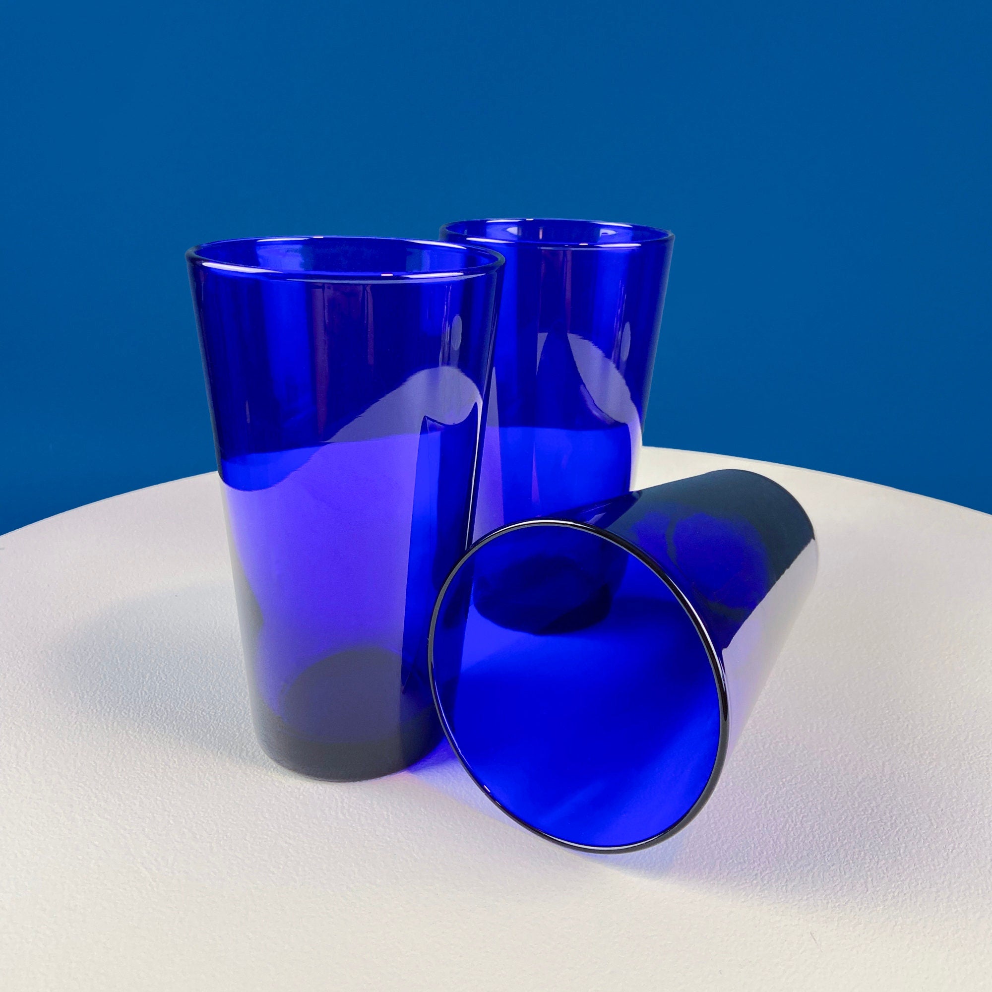 Modern Cobalt Blue Tumblers. Set of Five Minimal Glasses. Blue Kitchen Decor. Dining Room Decor. Cottagecore Living. Collectible Glass.