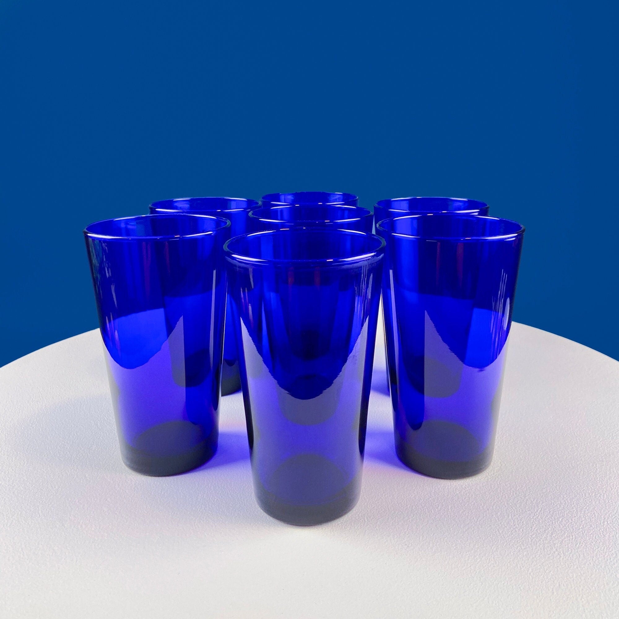 Modern Cobalt Blue Tumblers. Set of Five Minimal Glasses. Blue Kitchen Decor. Dining Room Decor. Cottagecore Living. Collectible Glass.