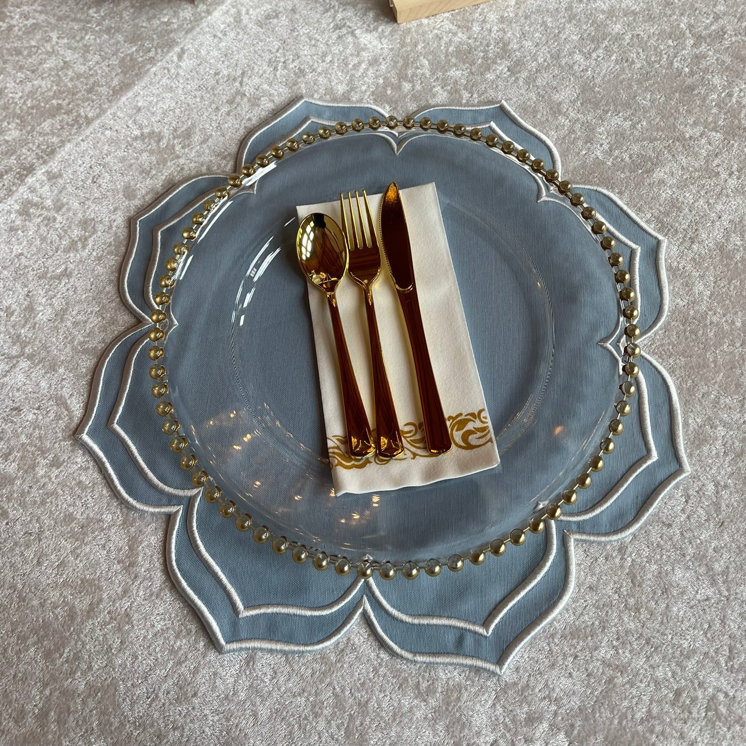 Lumera Light Blue Wavy Edge Fabric Placemat