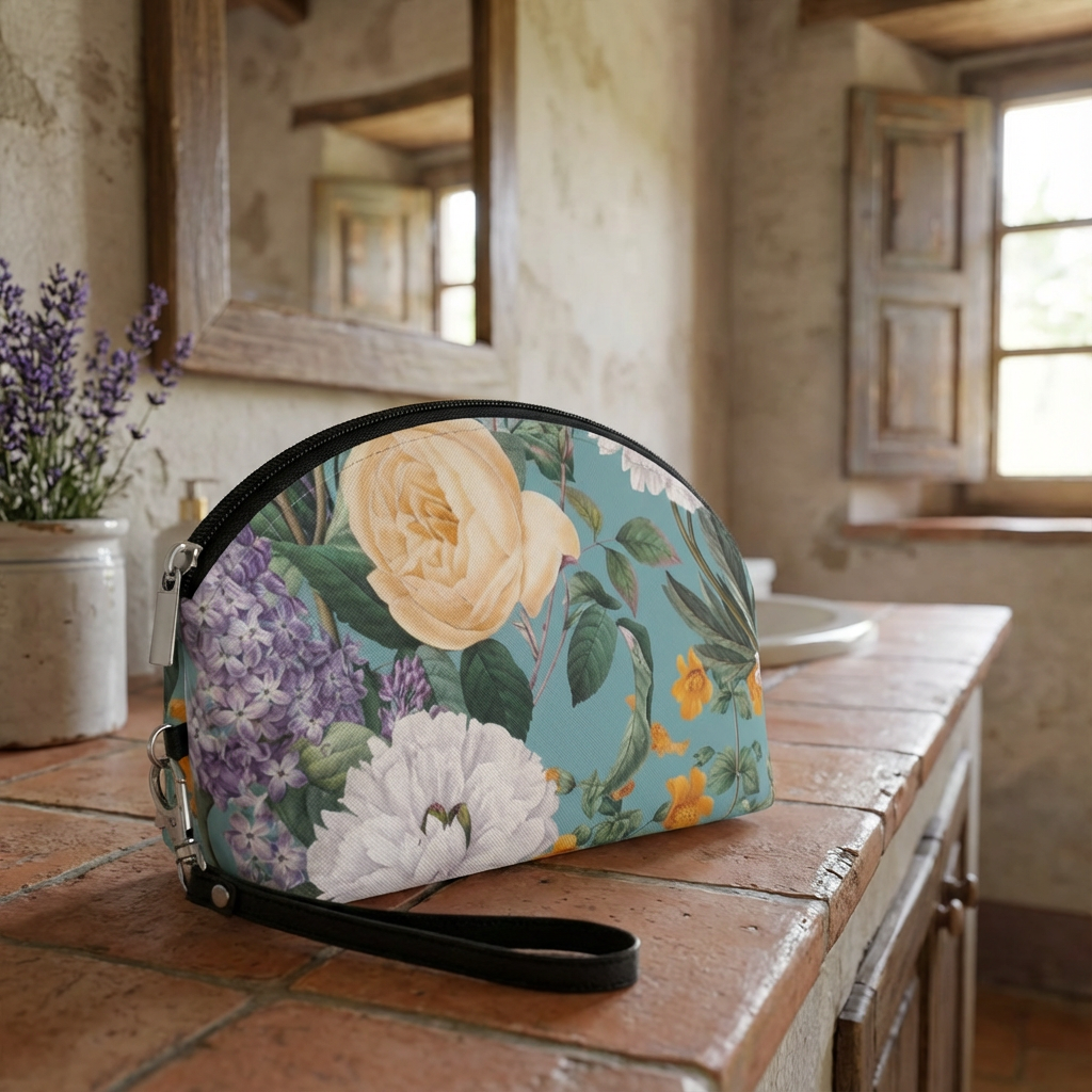 Vintage Italian Summer Makeup Bag — Floral Cosmetic Pouch