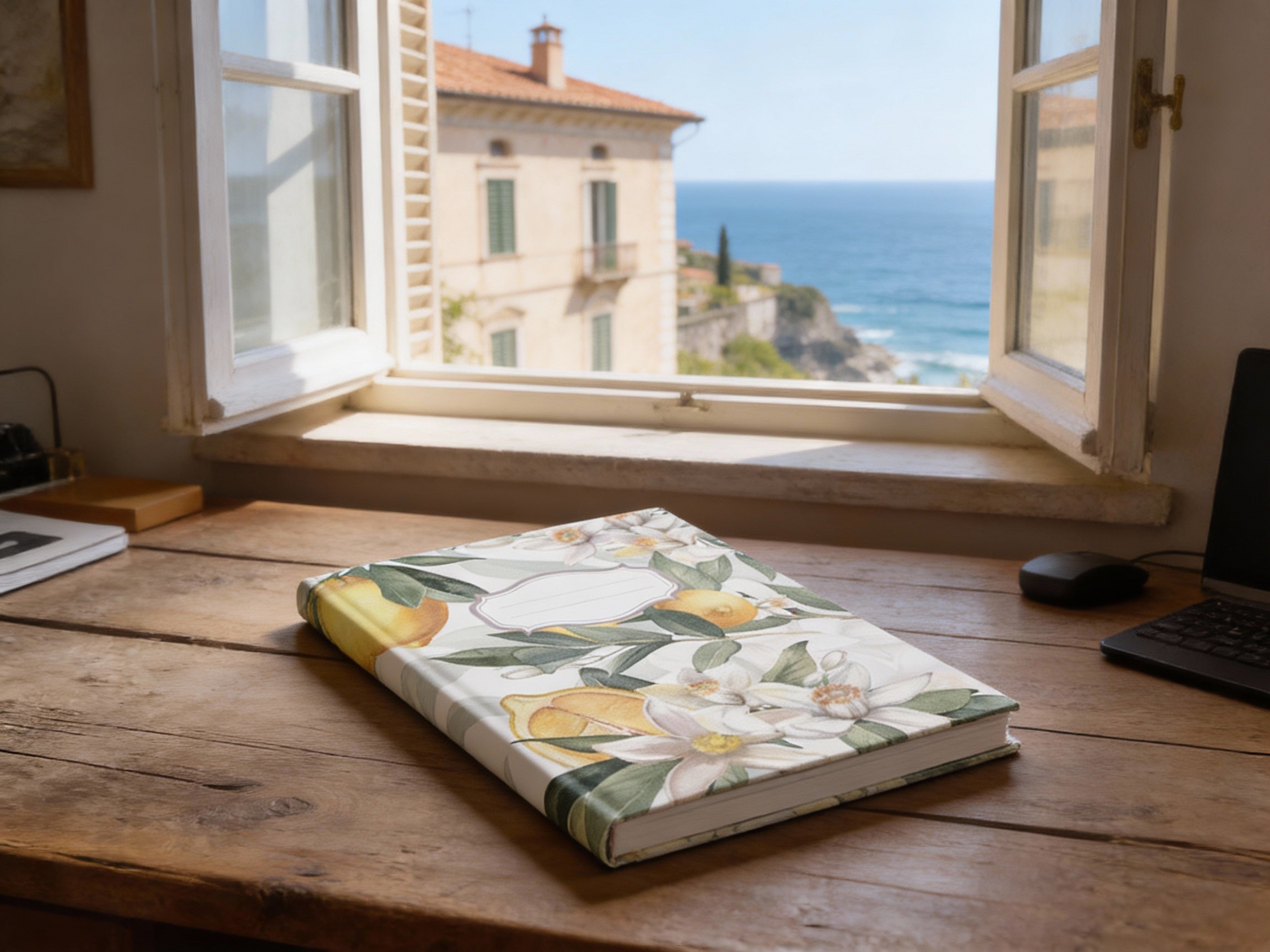 Mediterranean Lemon Blossom Hardcover Journal - Rustic Mediterranean Style