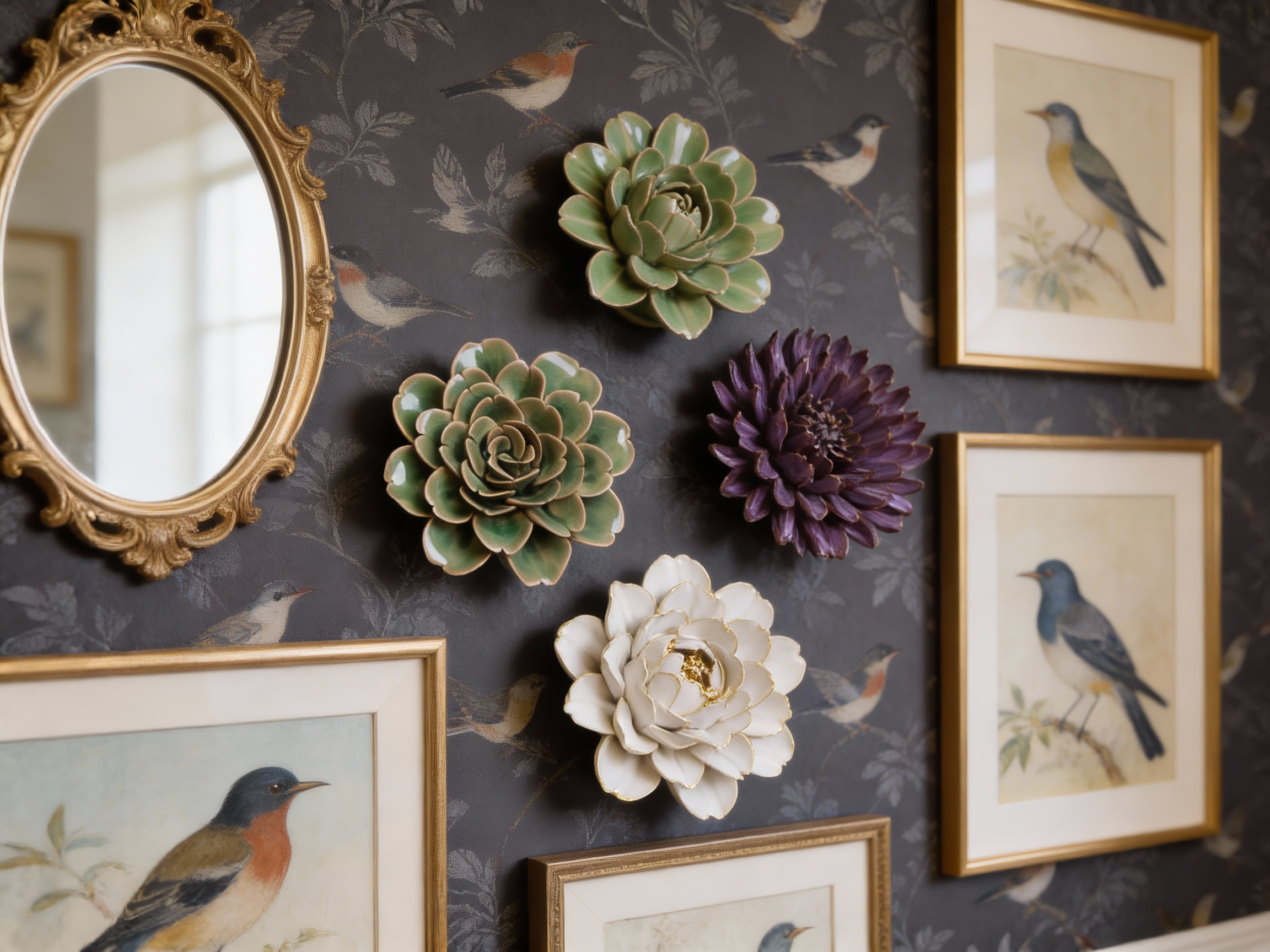 Ceramic Small Teal Succulent - Echeveria - Table Decoration or Wall Hanging