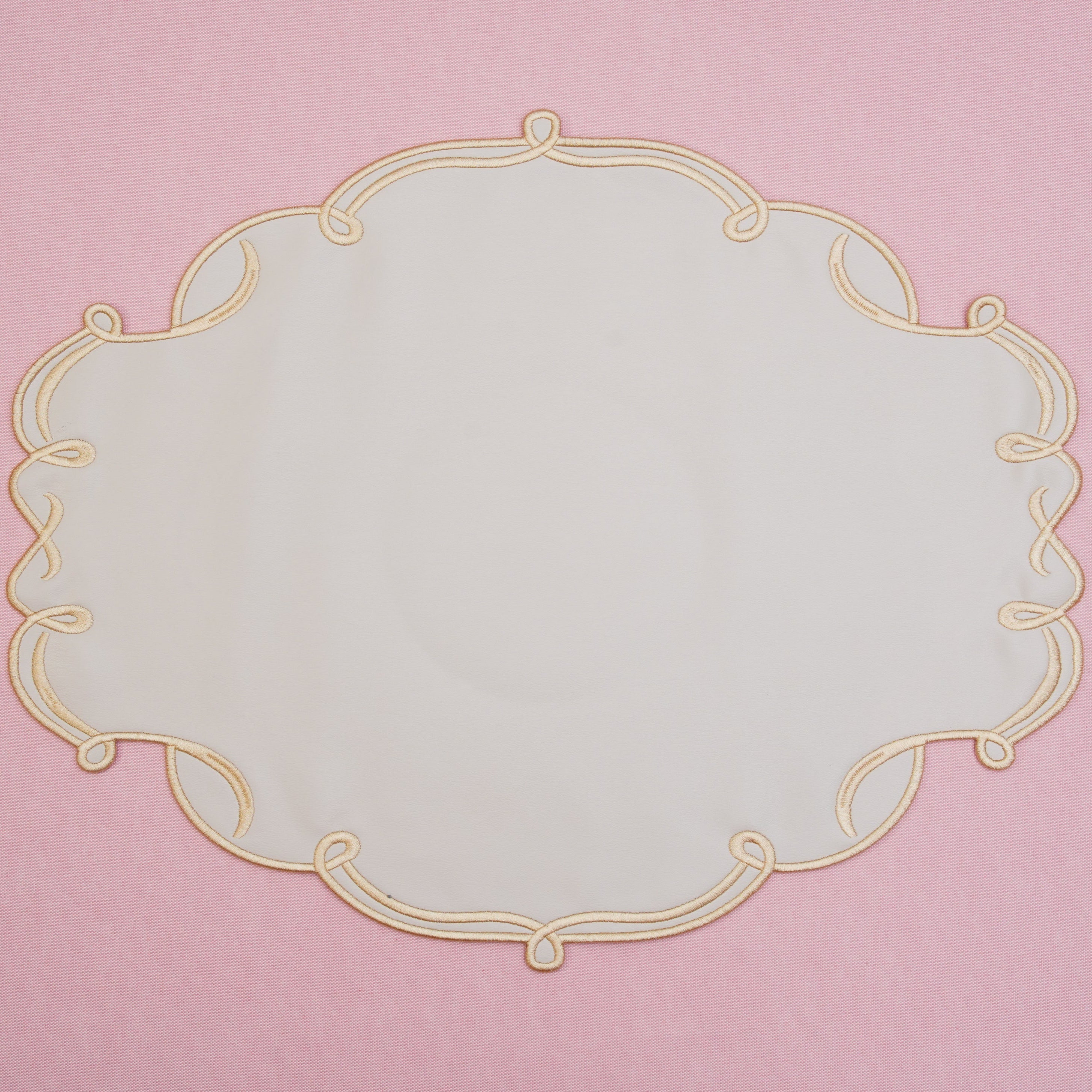 Celestia Beige Oval Faux Leather Placemat & Coaster Set