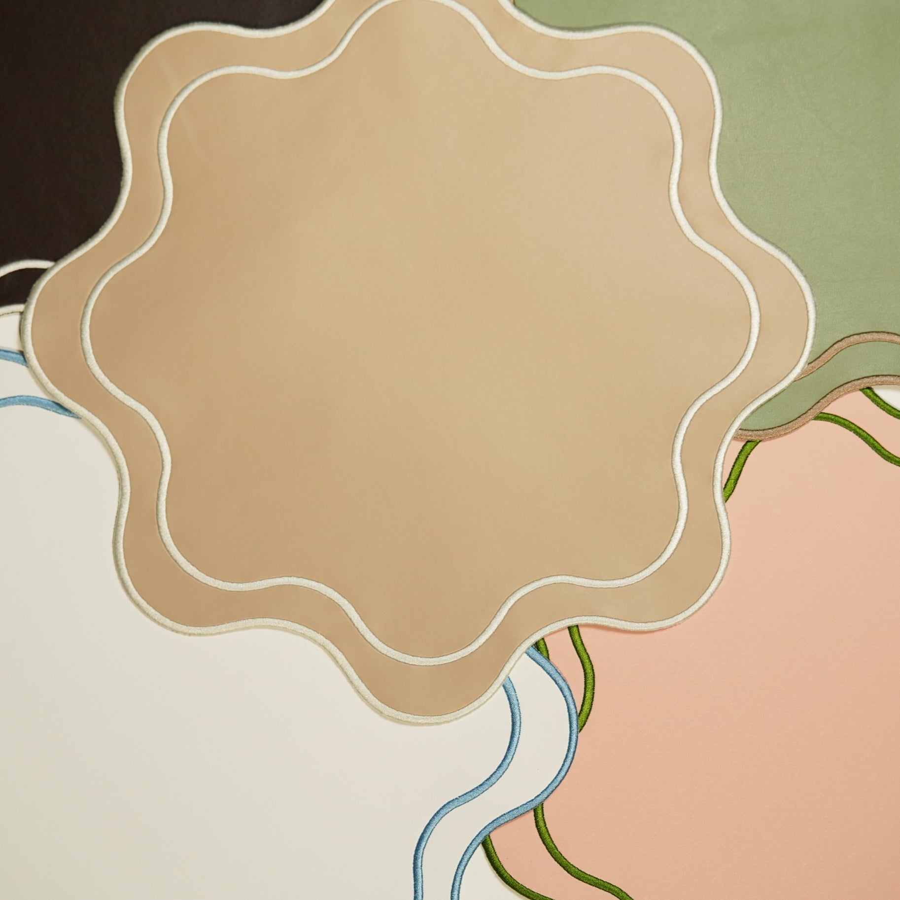 Haven Dark Green Brown Trim Wavy Edge Faux Leather Placemat