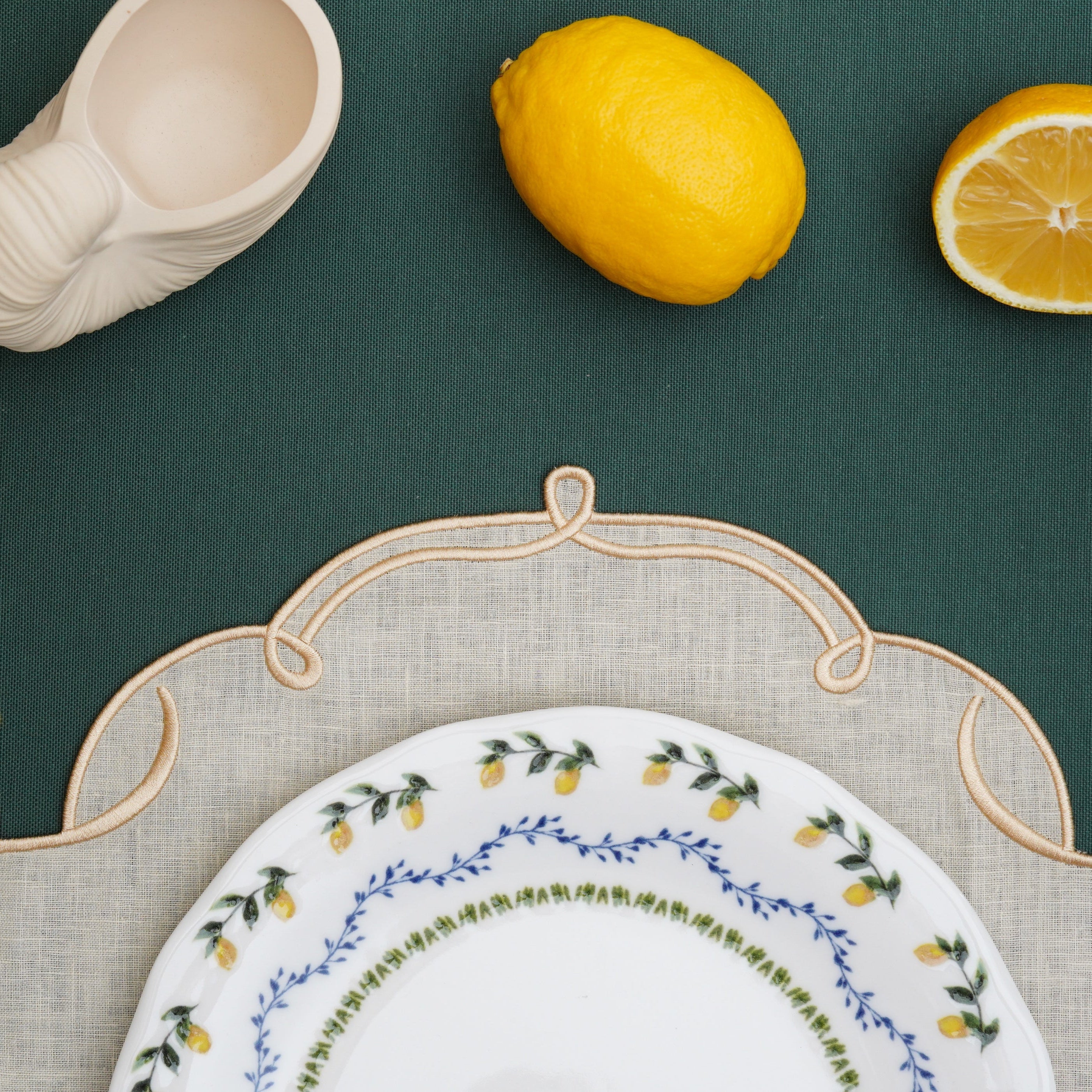 Celestia Linen Ivory Gold Trim Square Placemat