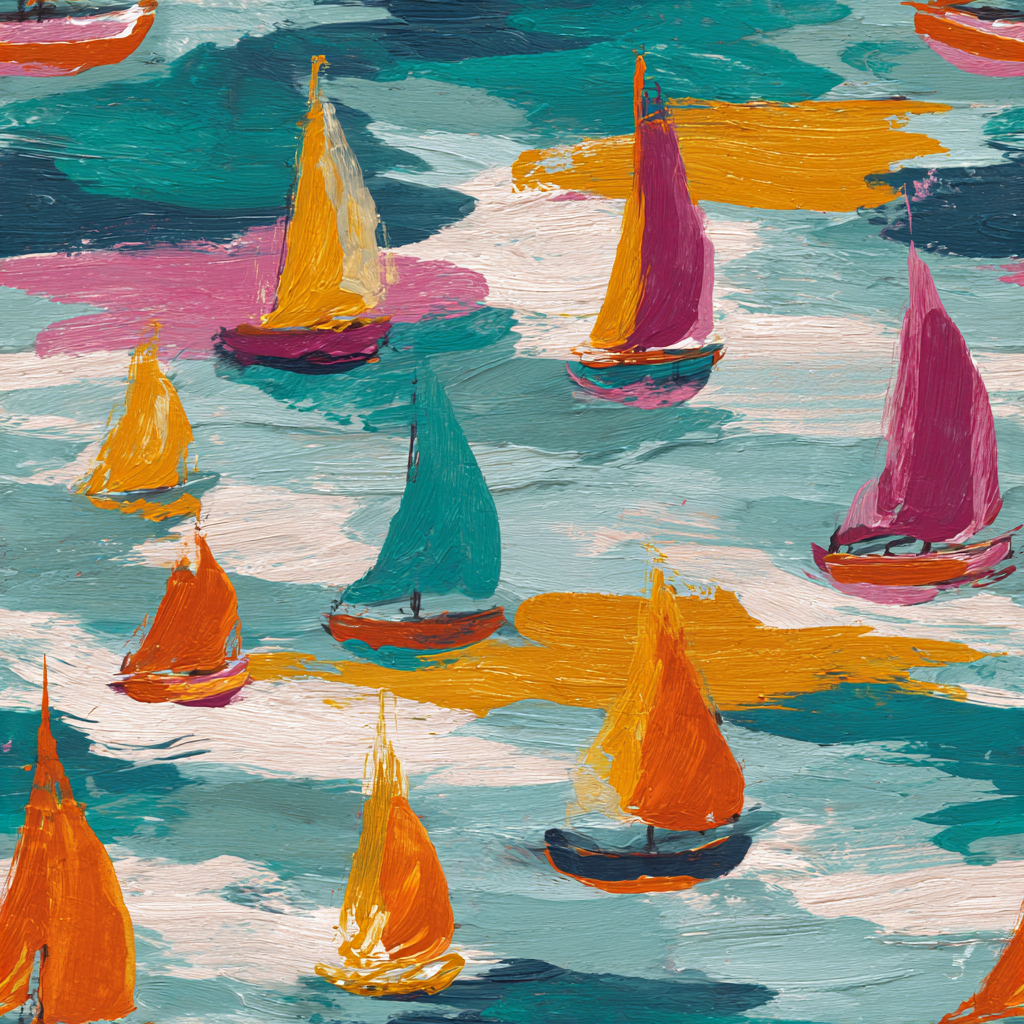 Colorful sailboat pattern on a textured surface