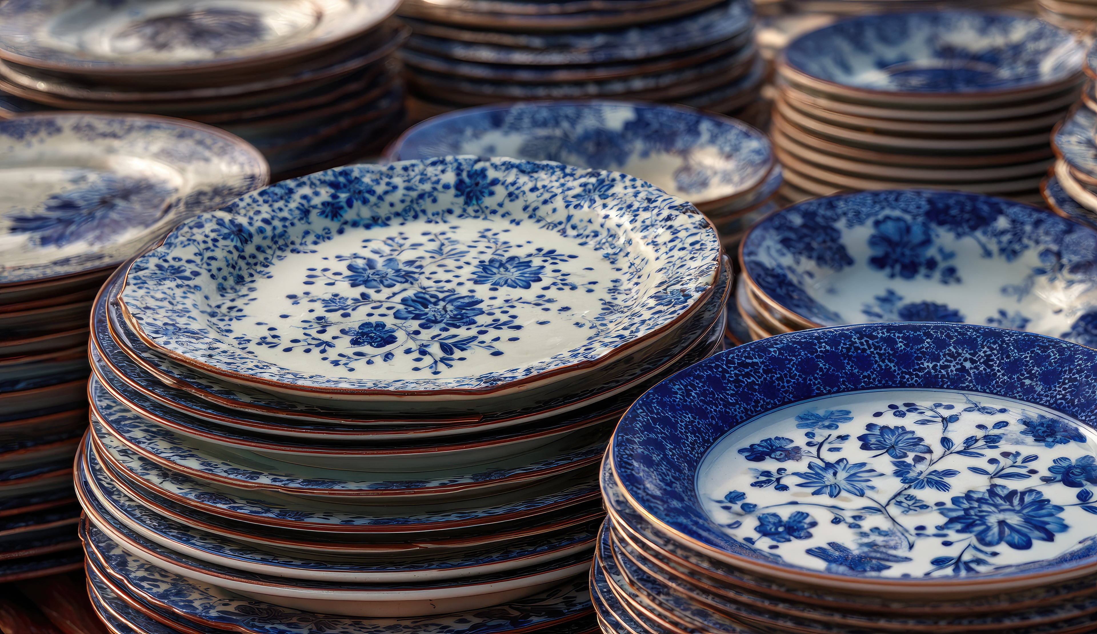 Coastal Old World Mediterranean Blue Ceramic Plates